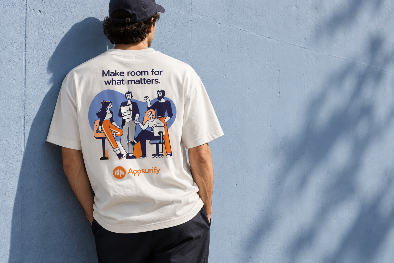 Ivory Appsurify T-shirt with the original illustrated team printed on the back