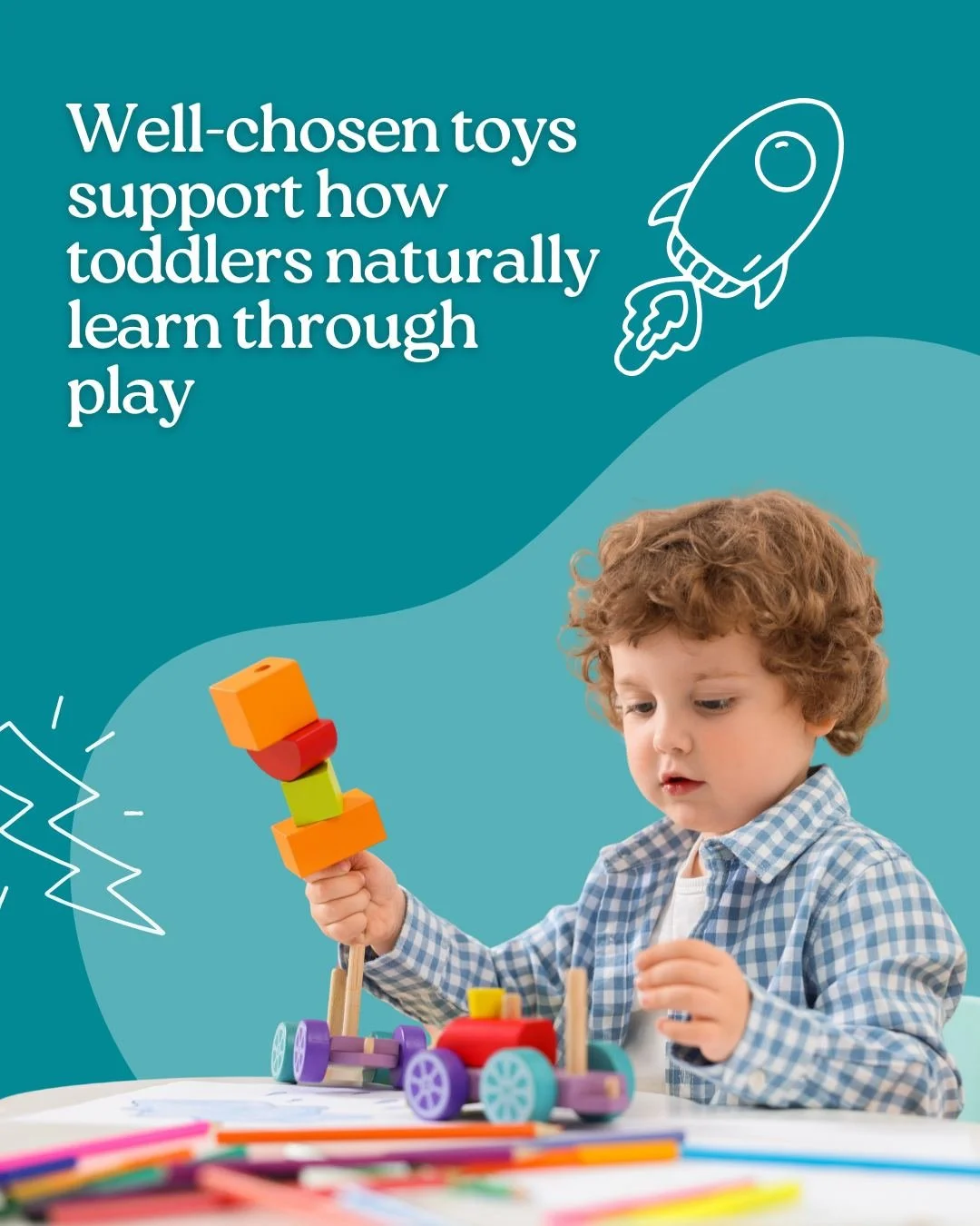 Well-chosen toys support how toddlers naturally learn through play because the best learning happens when play leads the way 🧸🚗🥁