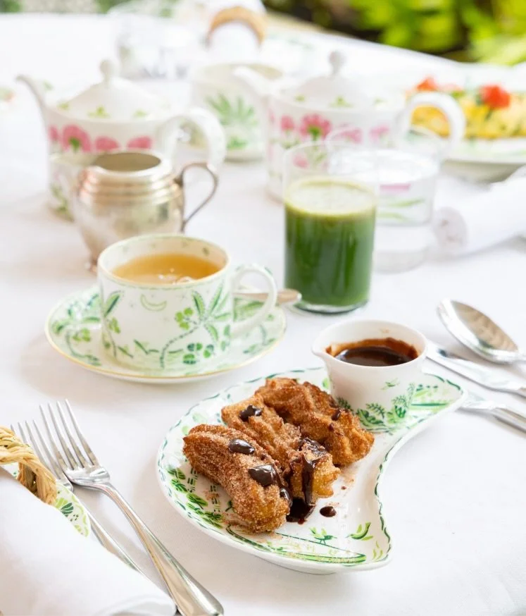 Fresh ginger tea + fresh island green juice but also - they&rsquo;re irresistible - home-made churros with hot chocolate.
