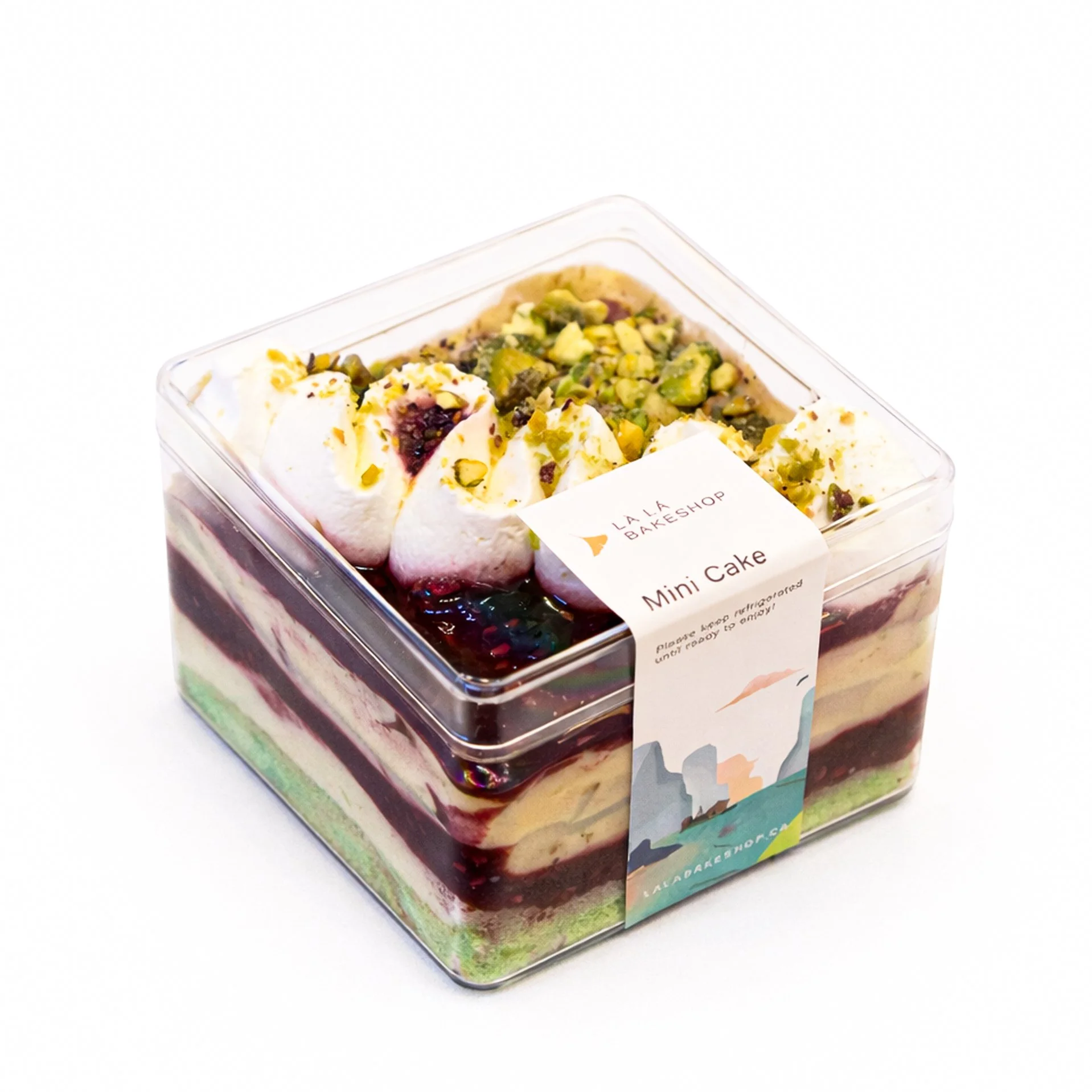 Pistachio raspberry mini cake · $13.25