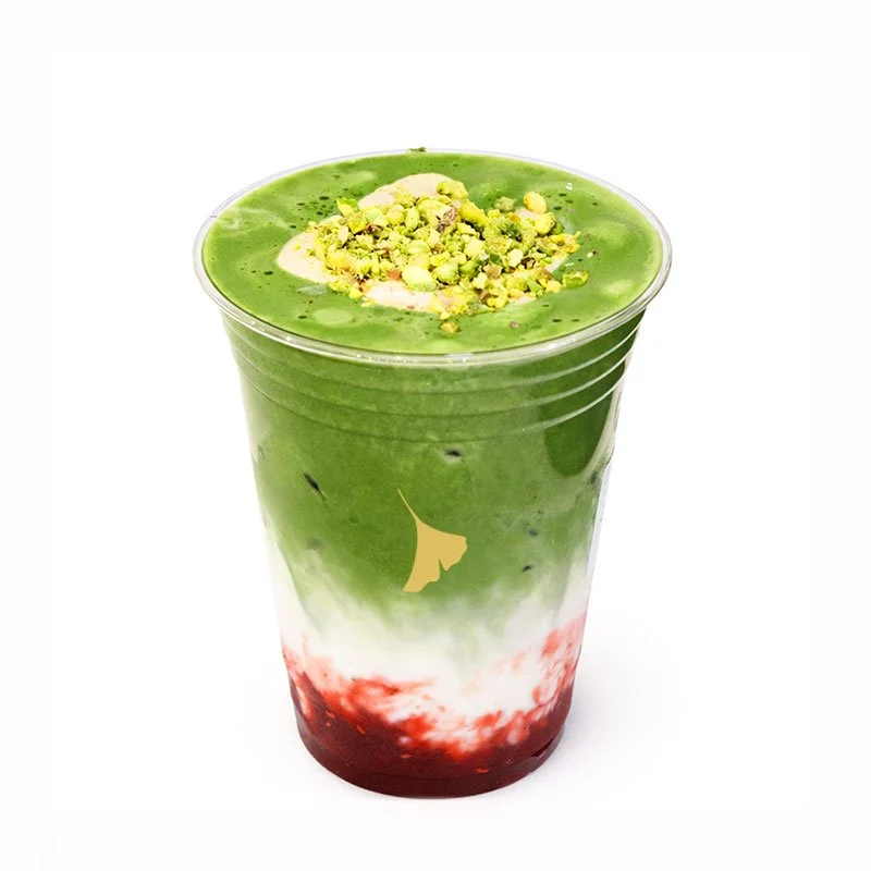 Pistachio cream raspberry matcha latte · $8.25