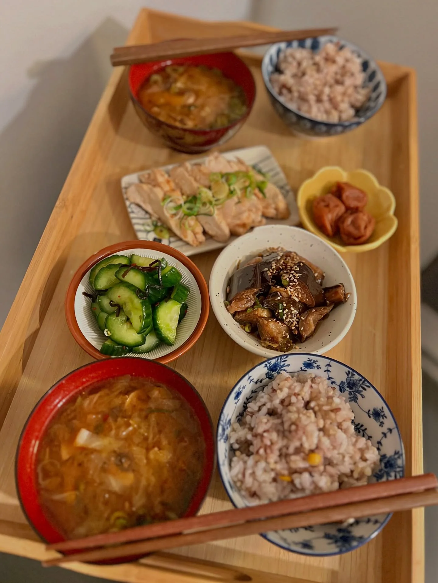 Miso soup and mixed grain rice with a selection of &ldquo;Jōbisai&rdquo; for a slow brunch🥢

Jōbisai are everyday side dishes you prepare in advance and enjoy little by little throughout the week&mdash;it&rsquo;s a very common habit in Japan. It&rsq