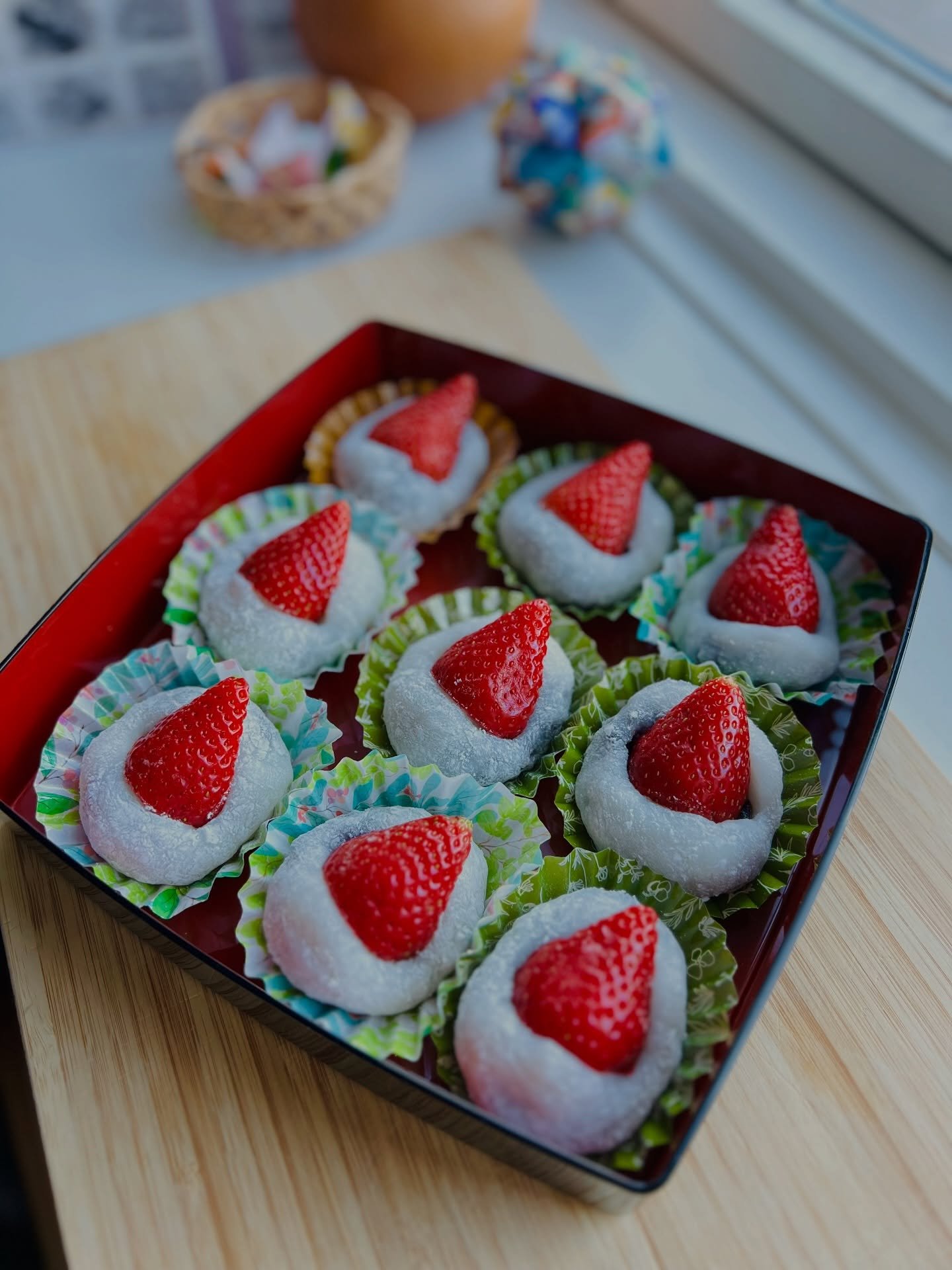 Look at these cute little Ichigo Daifuku mochi made with fresh Danish strawberries 🇩🇰🍓🇩🇰🍓🇩🇰🍓

I made everything from scratch, including the anko (sweet red bean paste) 🫘The azuki beans are from Amsterdam, and they&rsquo;re such wonderful qu