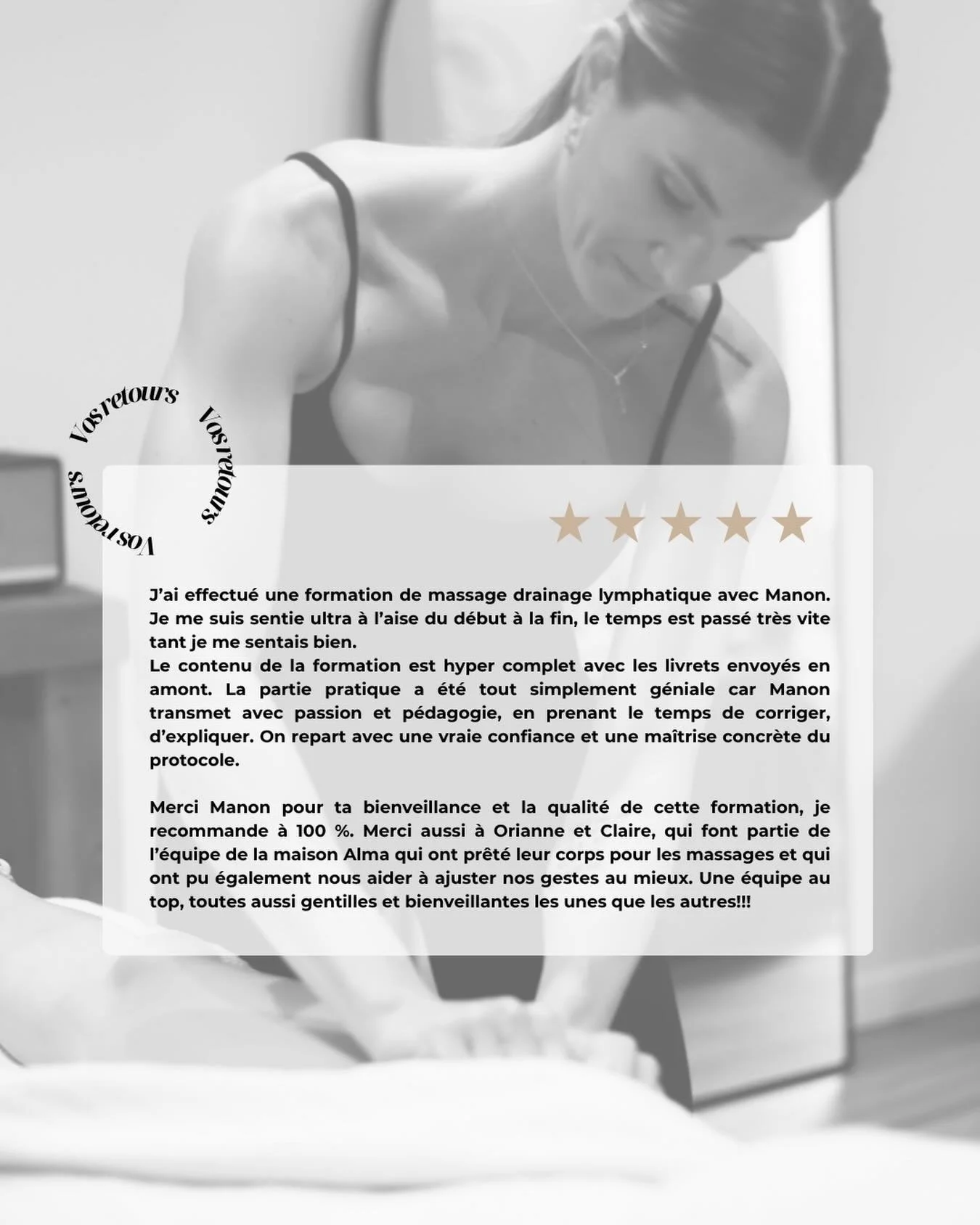 ✨ Vos retours sont notre plus belle r&eacute;compense.

Chez Alma Acad&eacute;mie, nous avons &agrave; c&oelig;ur de transmettre bien plus qu&rsquo;un protocole : une pratique ma&icirc;tris&eacute;e, une vraie confiance en soi et un accompagnement hu