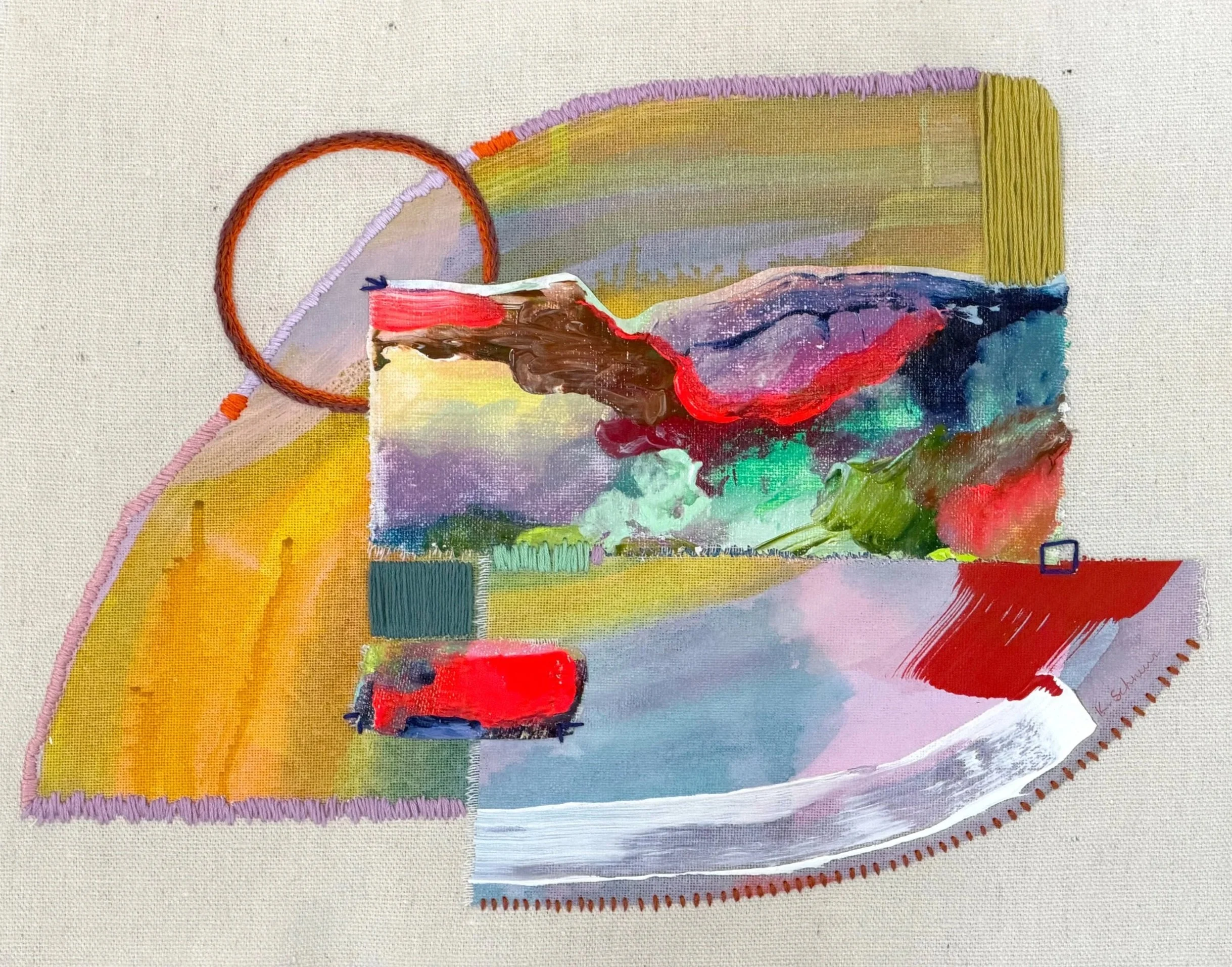 Echoes of a Place no. 6, 2026, mixed media and embroidery on canvas, 11"x14"