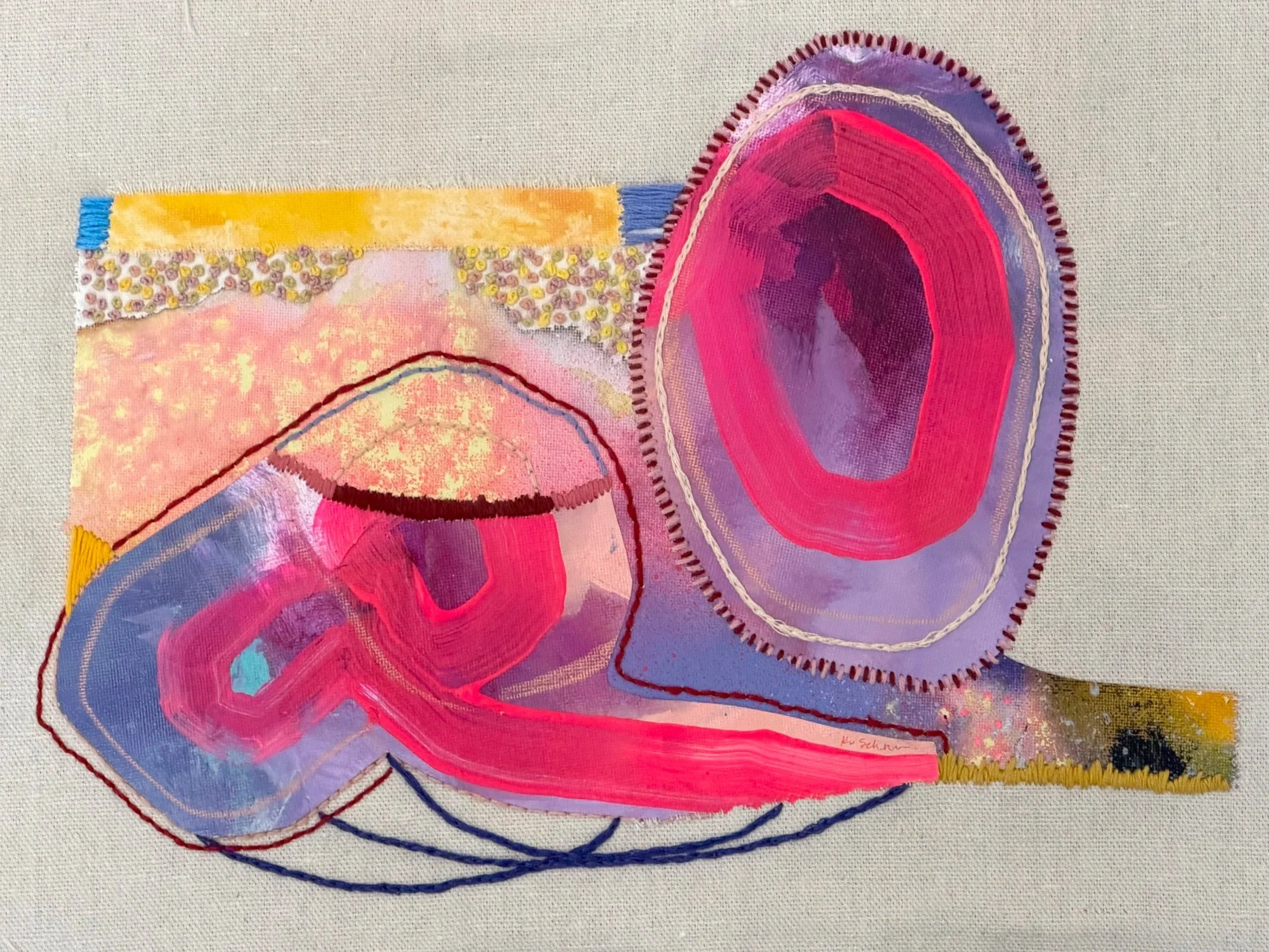Echoes of a Place no. 7, 2026, mixed media and embroidery on canvas, 11"x14"