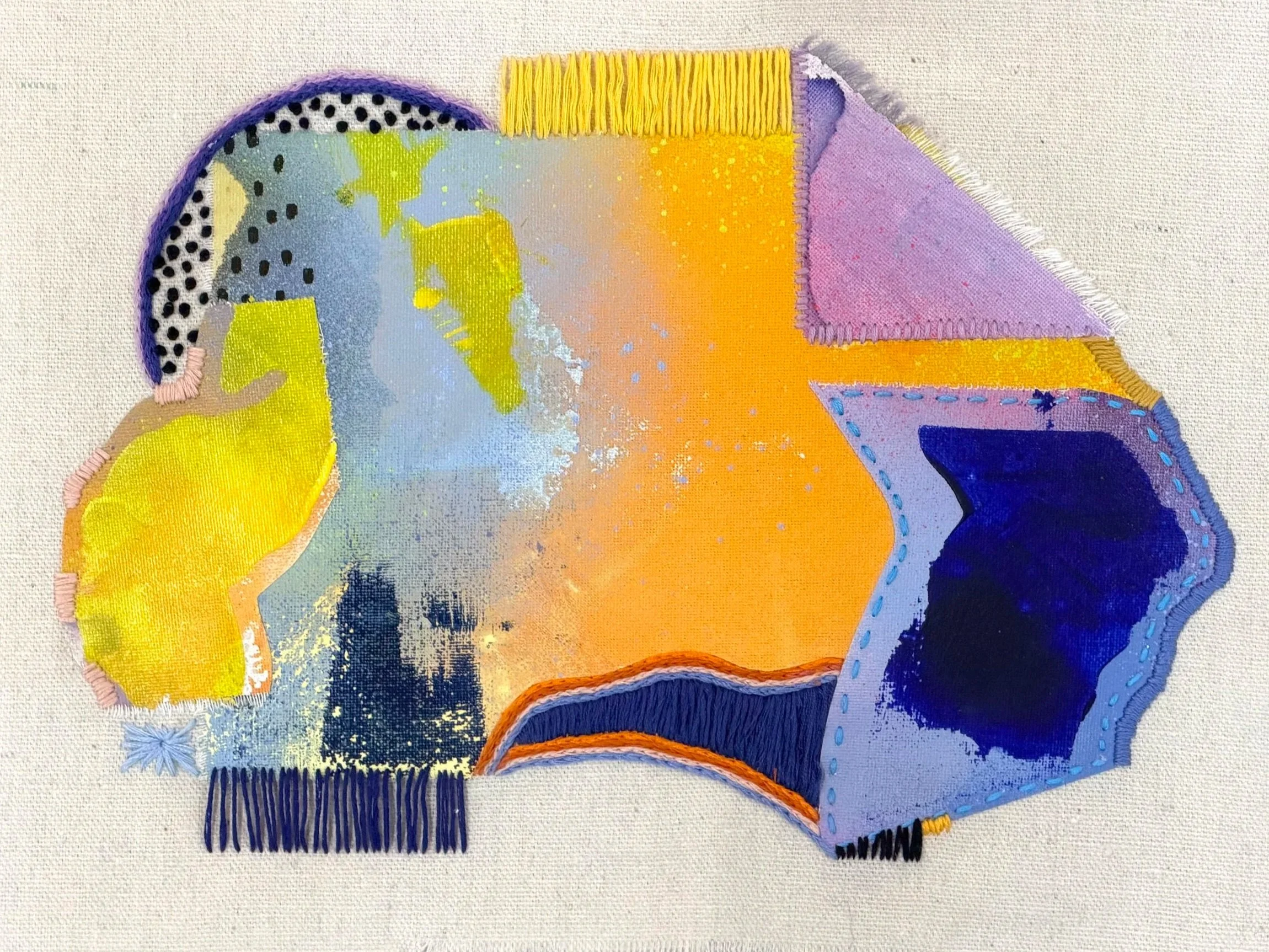 Echoes of a Place no. 8, 2026, mixed media and embroidery on canvas, 11"x14"