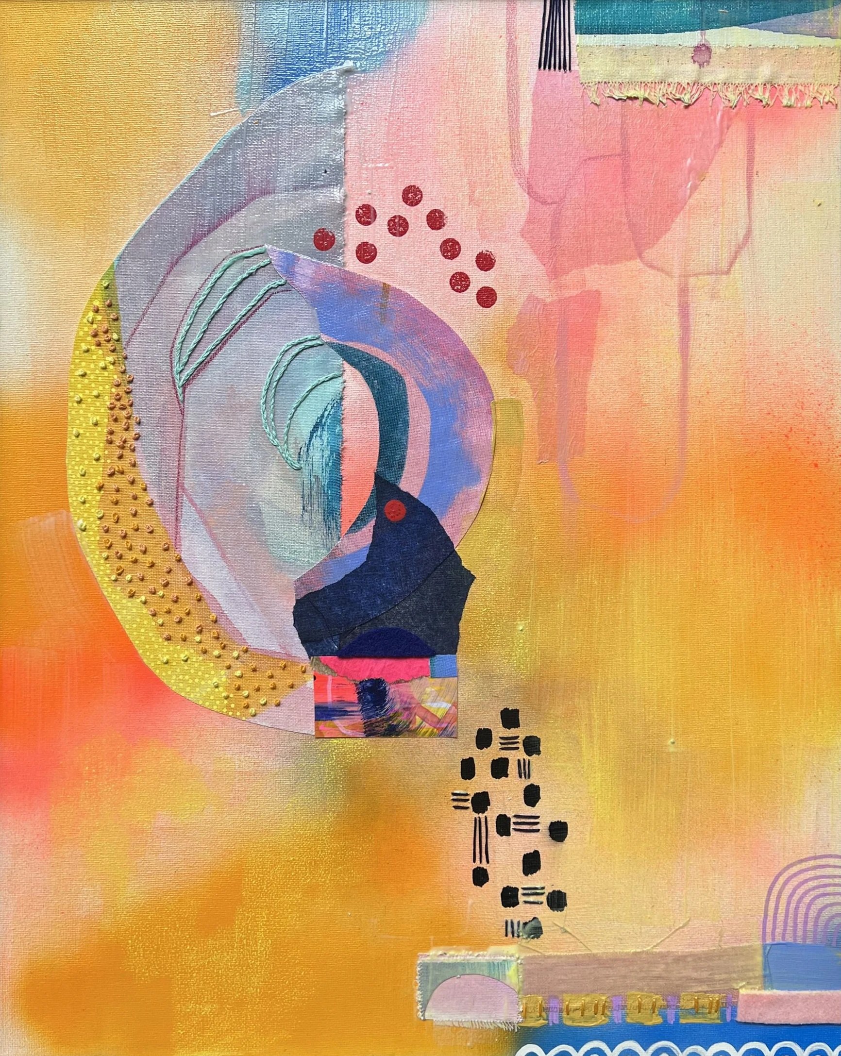 Distorted Perspective No. 1, 2024, mixed media and embroidery floss on canvas, 20x16 in. 