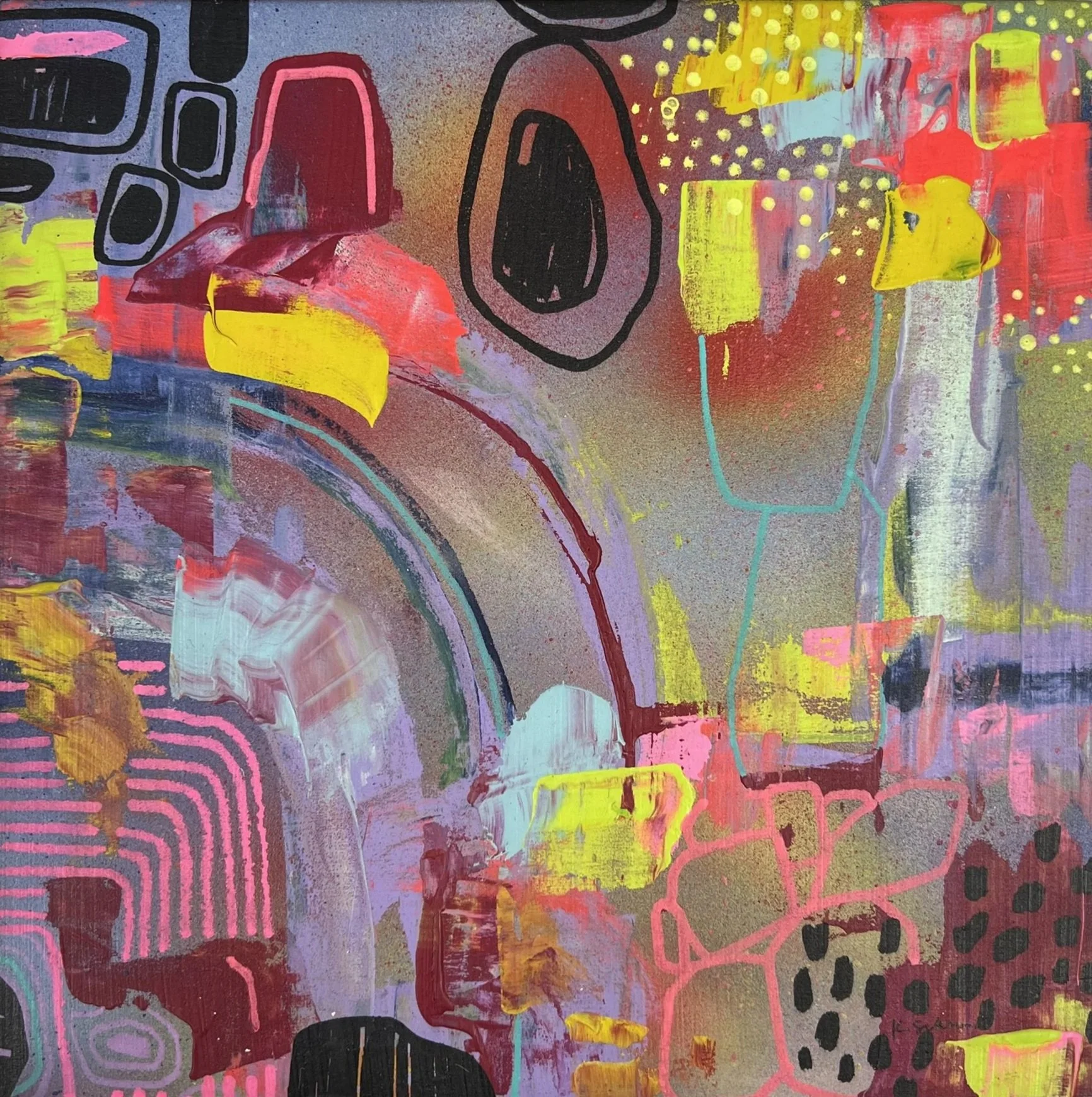 Connection Timed Out, 2024, spray paint, acrylic on wood panel, 8x8 in. 