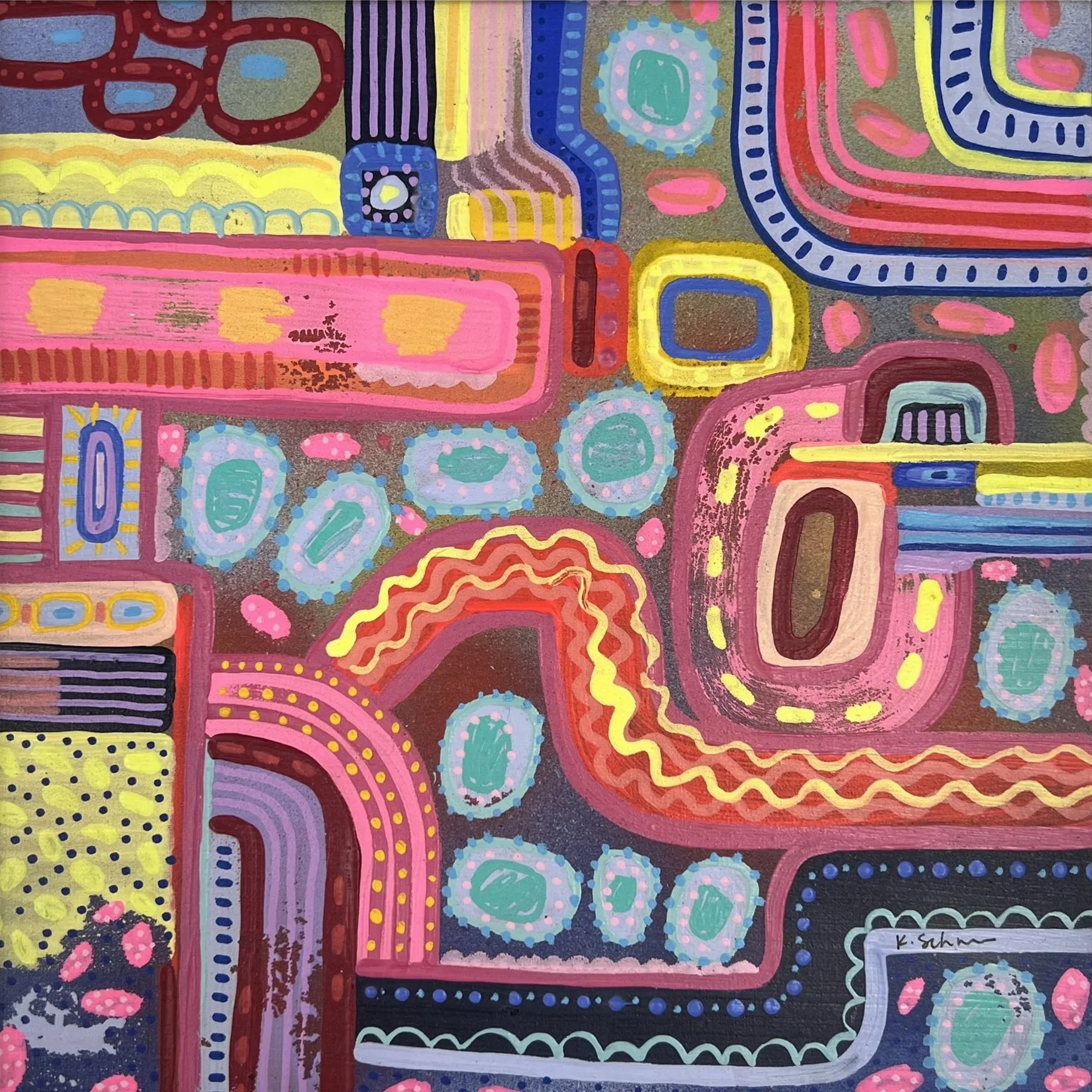 Internal Server Error, 2024, spray paint, acrylic on wood panel, 8x8 in. 