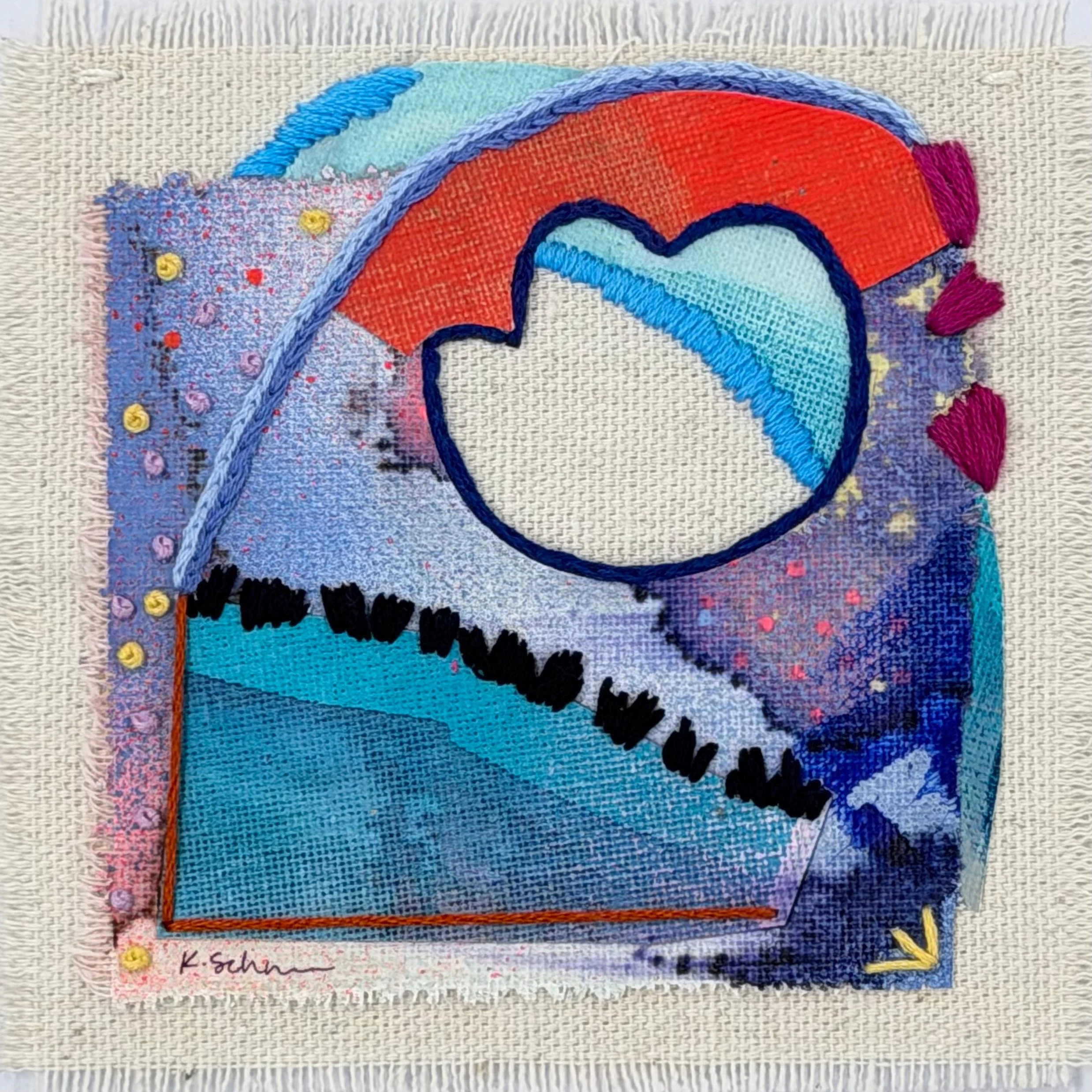 Candied Sky, 2026, spray paint, acrylic, embroidery on canvas, 5"x5" – Buffalo Arts Studio Live on Five 2026 donation
