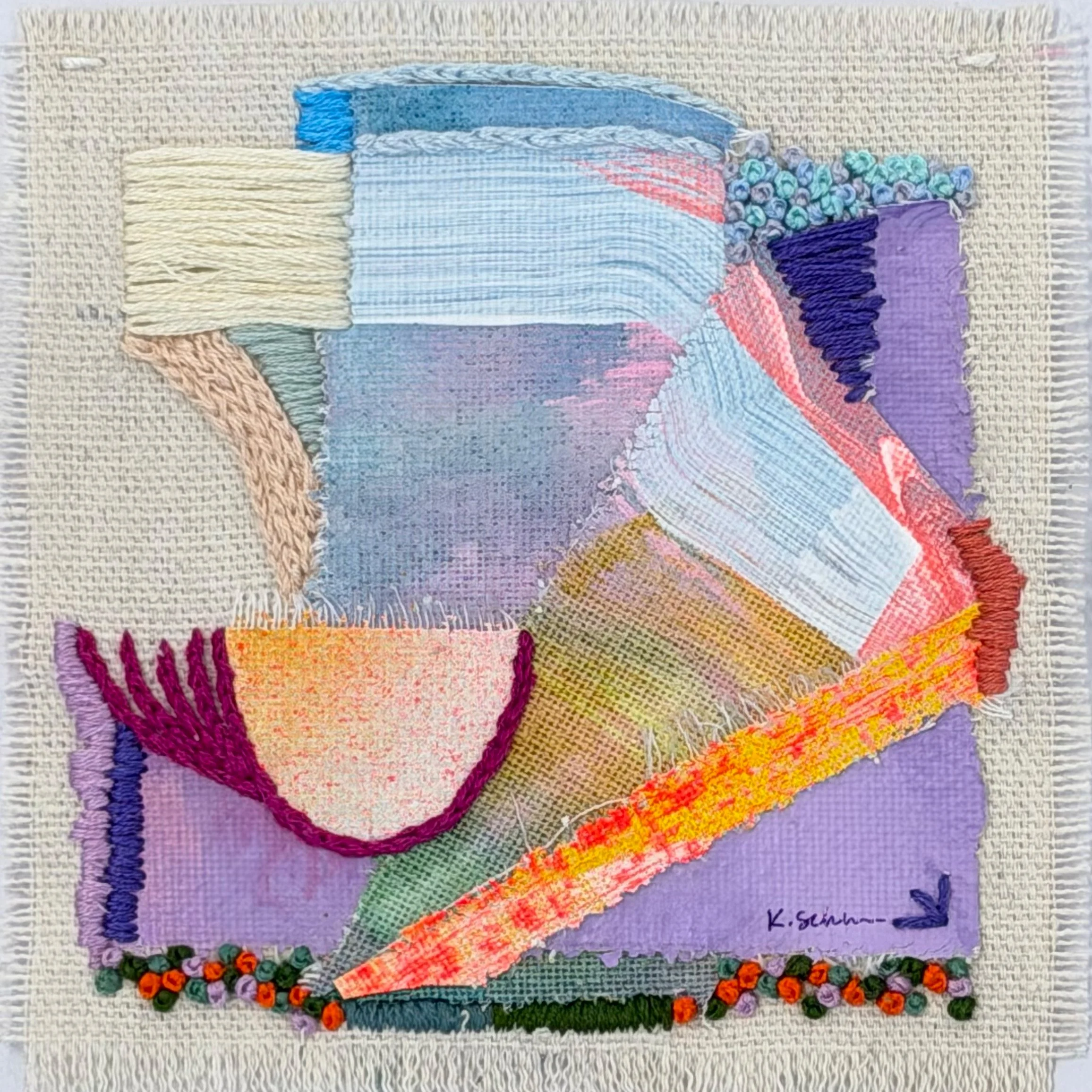 Sweetened Air, 2026, acrylic paint, embroidery floss on canvas, 5"x5" – Buffalo Arts Studio Live on Five 2026 donation
