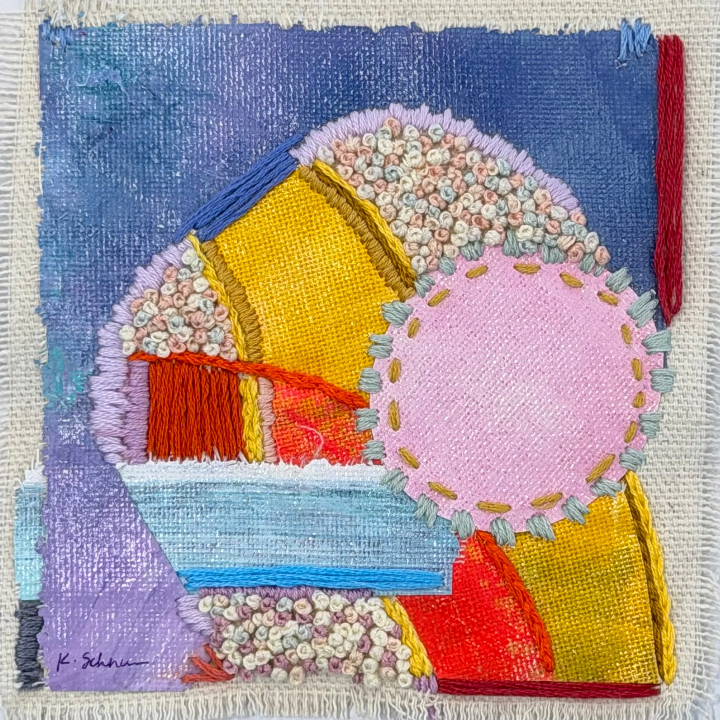 Sugared Hill, 2026, acrylic paint, embroidery floss on canvas, 5"x5" – Buffalo Arts Studio Live on Five 2026 donation