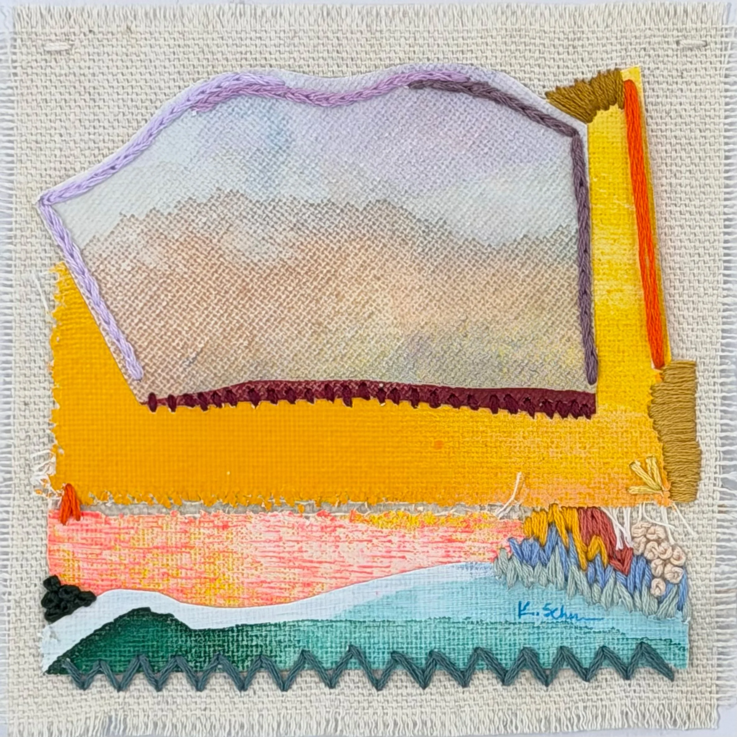 Glazed Horizon, 2026, acrylic paint, embroidery floss on canvas, 5"x5" – Buffalo Arts Studio Live on Five 2026 donation
