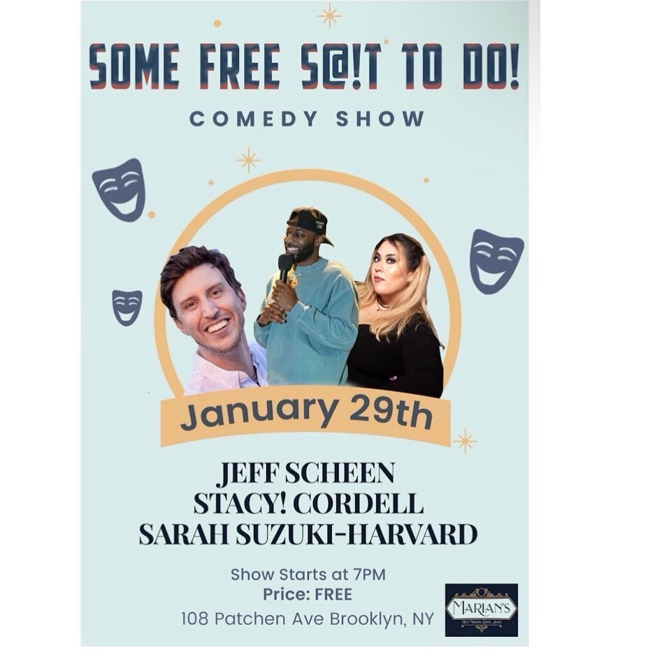 Comedy is back tomorrow night at 7! We have @stacy_cordell along with @newyorkjeffrey &amp; @sarahamyharvard ! The show is free and will be followed by a wonderful two-hour jazz session. 

&bull;
&bull;
&bull;
&bull;
&bull;
&bull;
&bull;
&bull;
&bull