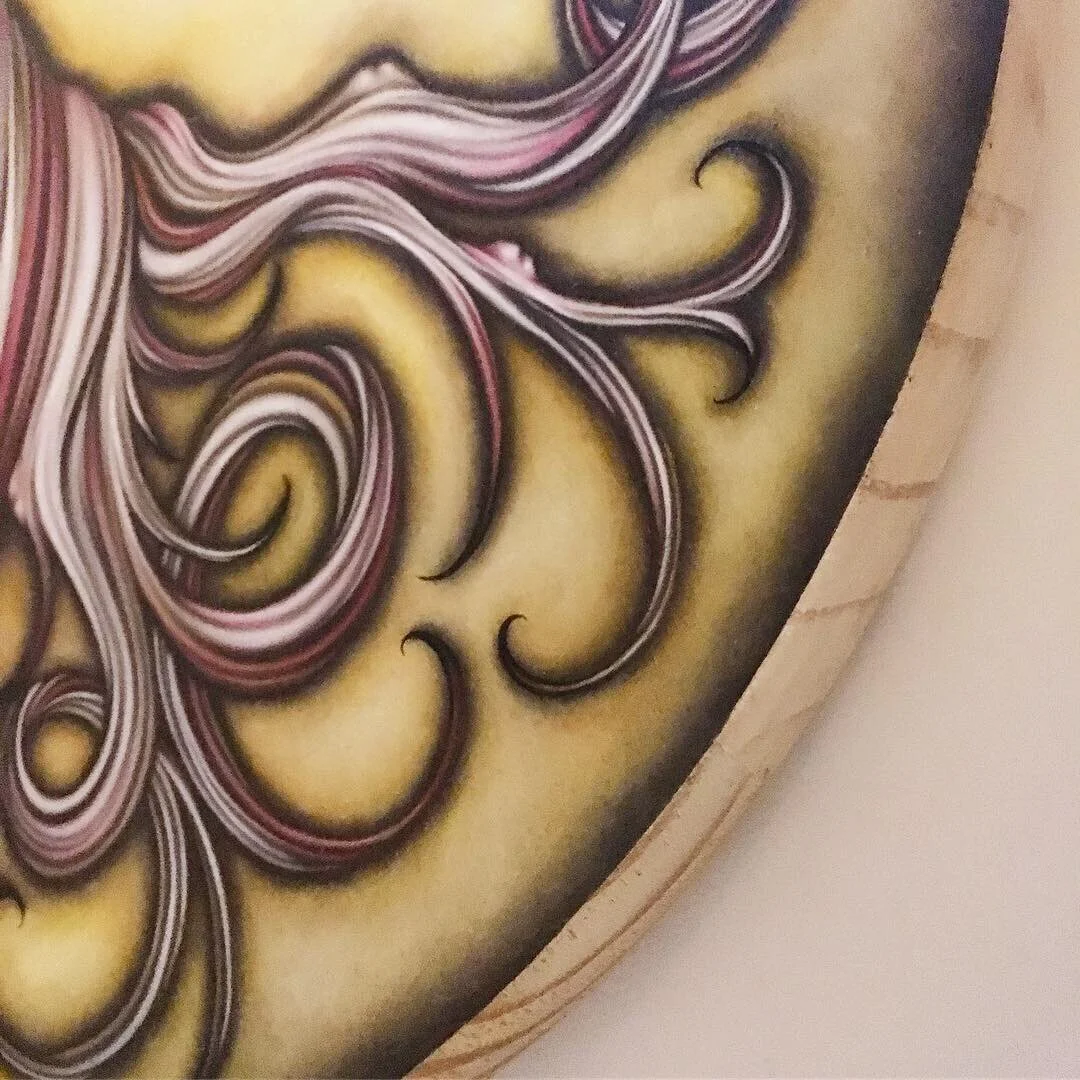 Oil paint on treated wood, 17.5" in diameter. 2018