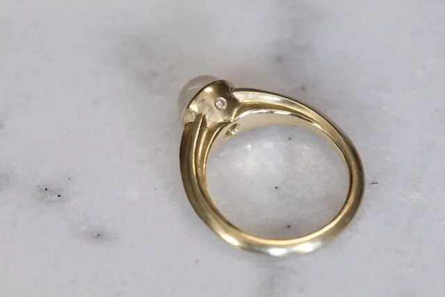18k yellow gold, diamond, and moonstone. 2020