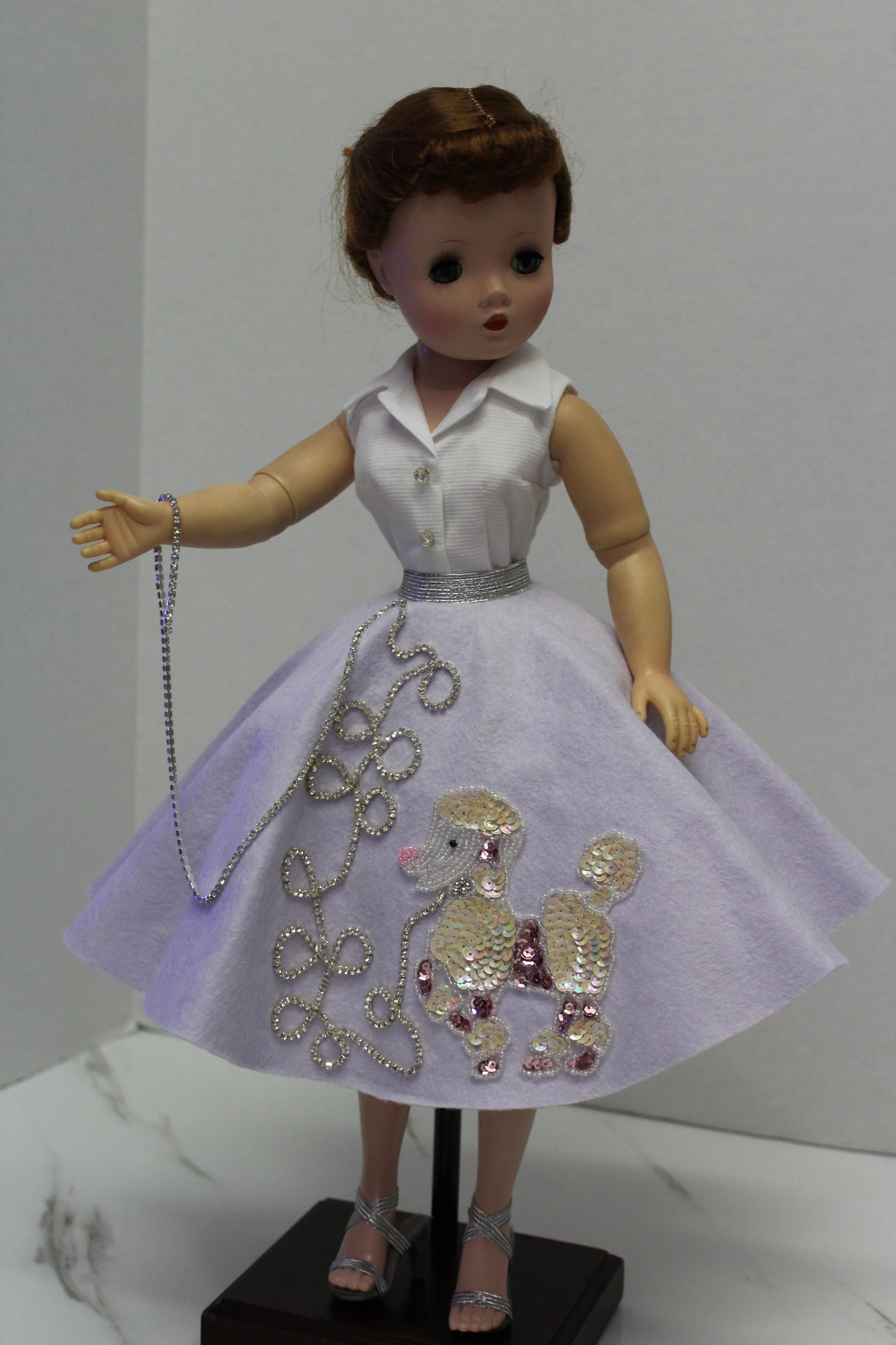 Retro Style Lilac/Lavender Felt Poodle Skirt & Cotton Pique Blouse for Cissy