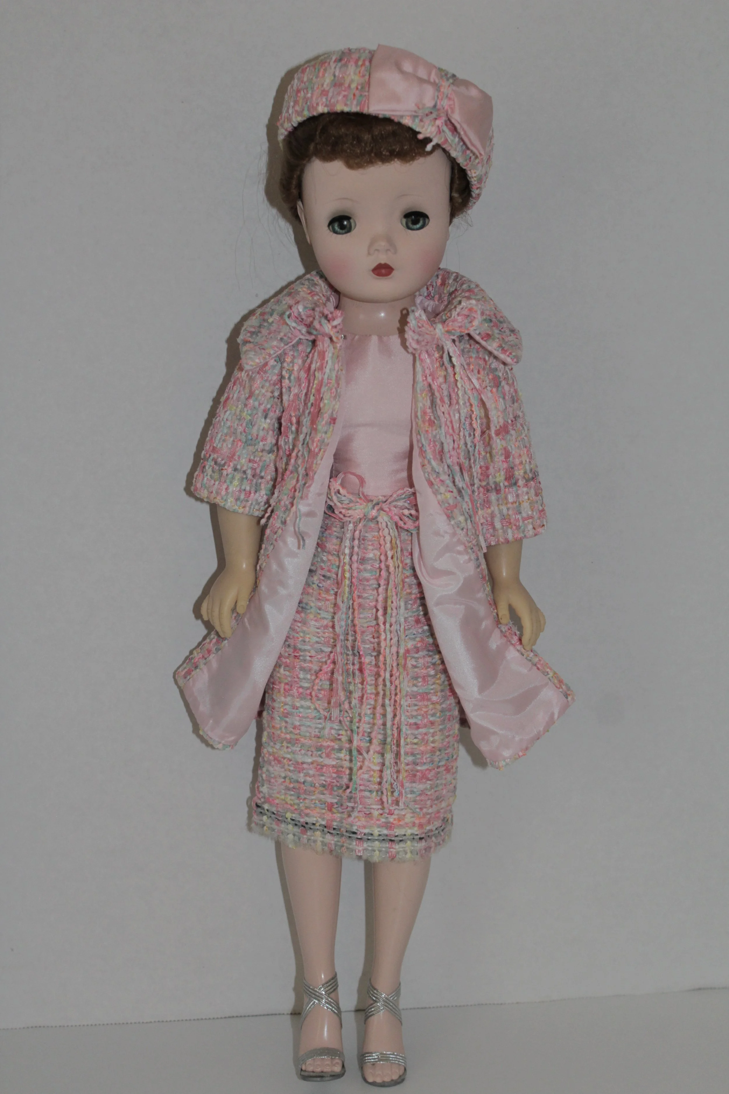 Pink w/ Multi Colors French Tweed Suit w/ Dress, Coat & Hat for Cissy Doll