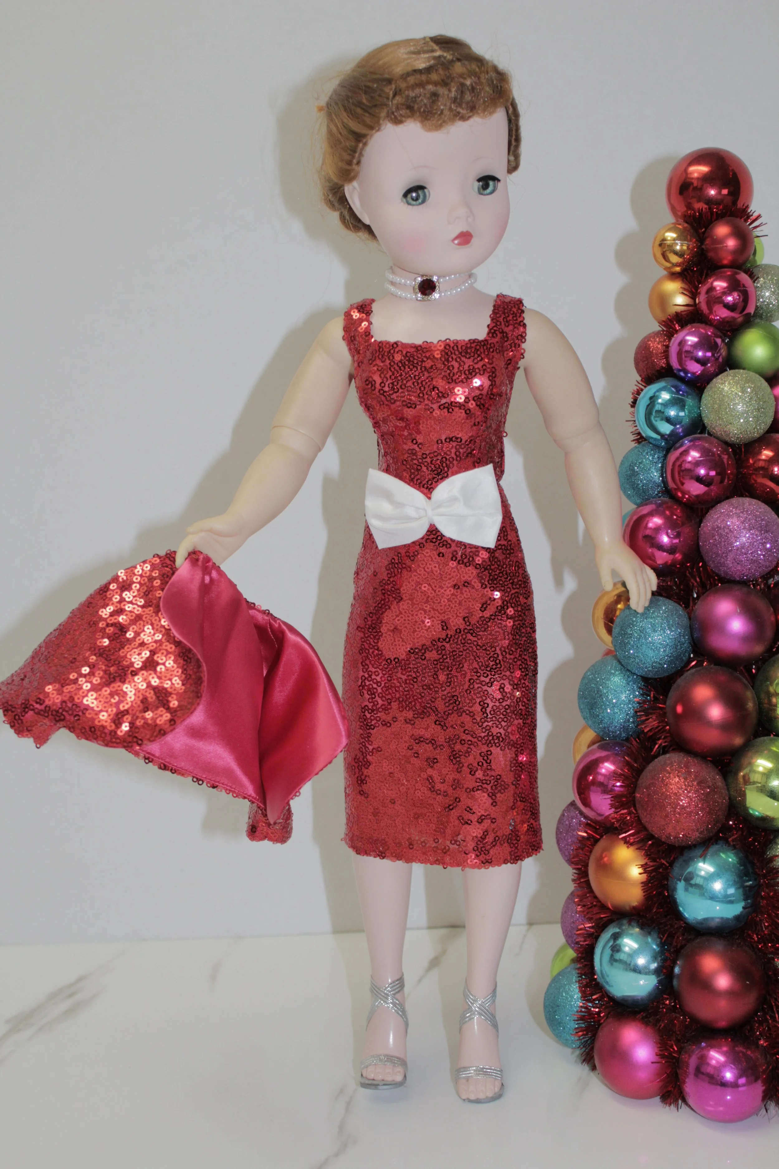 Red Holiday Sparkling Sequin Dress w/ Jacket for Cissy Doll