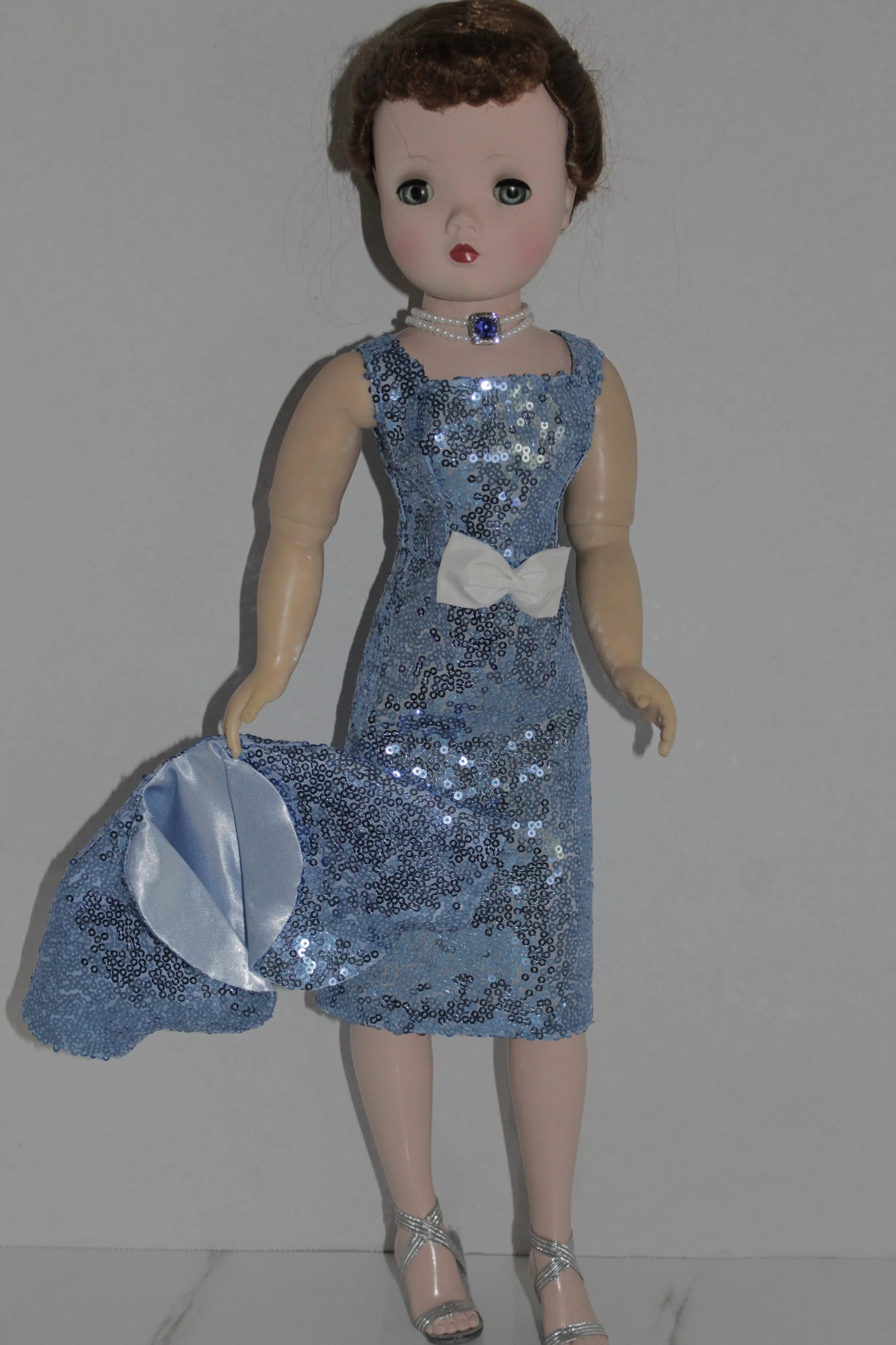 Blue Sparkling Sequin Dress w/ Jacket & Sapphire Choker for Cissy Doll