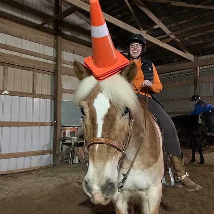 Maybe Nico wants to be a unicorn, or wants to promote traffic safety... Either way, the orange cones really compliment @vleitle's shirt.

We definitely like to have fun at the barn!

#funnyfriday #haflinger #horsesofinstagram #horse #equestrian #eque
