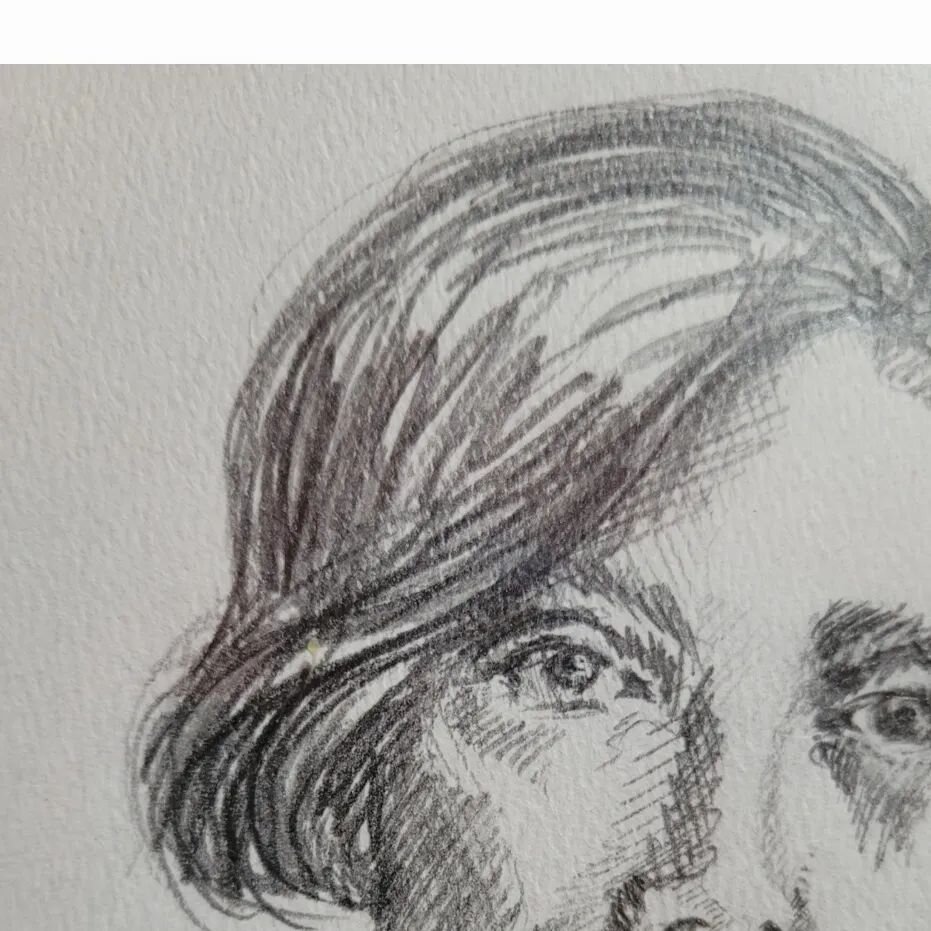 Detail from a drawing of Ma's Ma, Matilda Ripton. 
The last image shows a copy of the 1911 Census in Ireland, showing handwritren details of where she lived and worked as a maid, in a house in Bull Wall, Clontarf, Dublin, Ireland. She was originally 