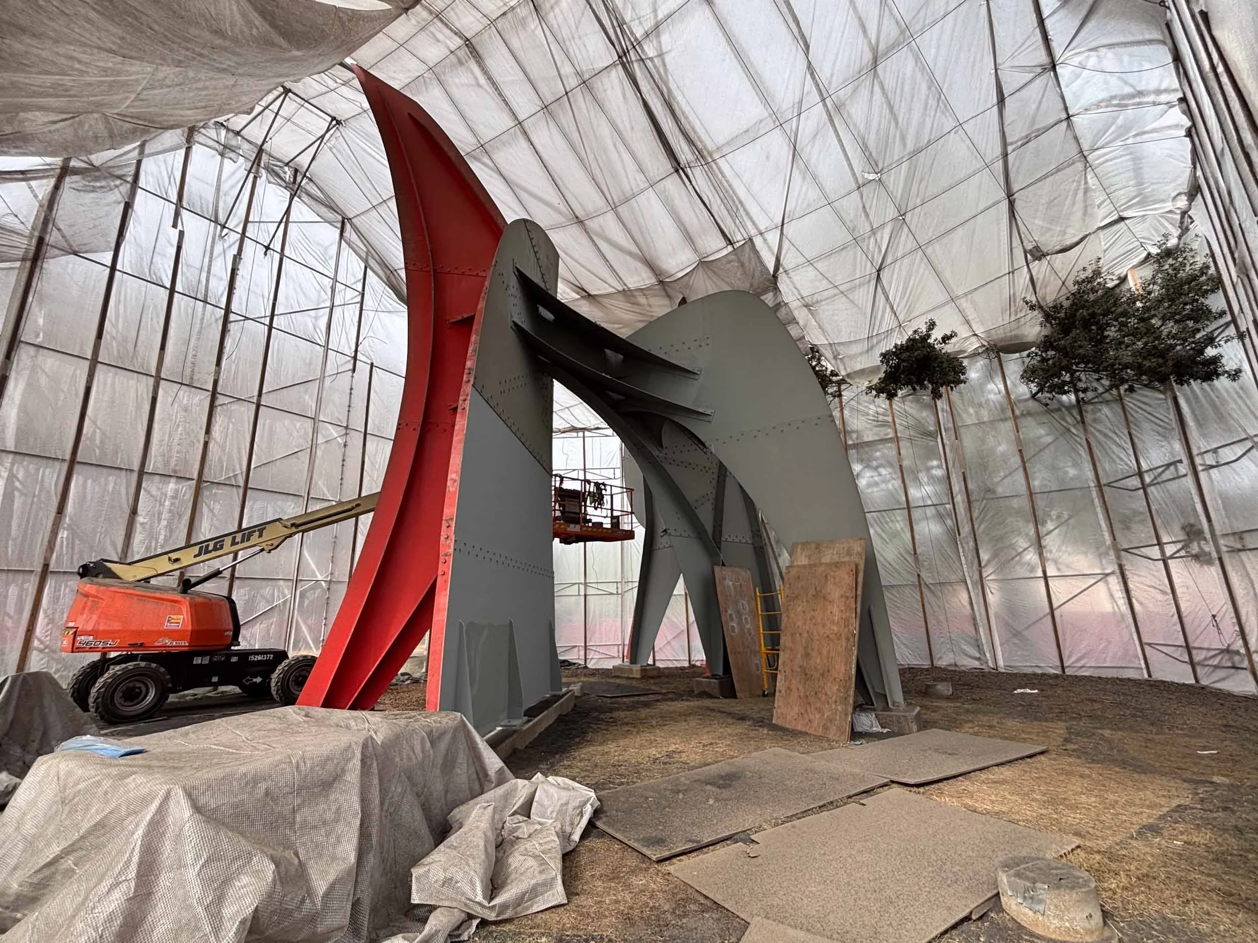 During sandblasting and coat of zinc rich primer