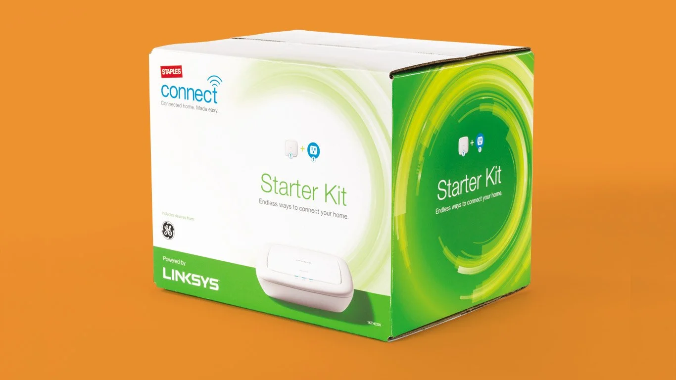 Staples Connect Starter Kit packaging on a orange background.