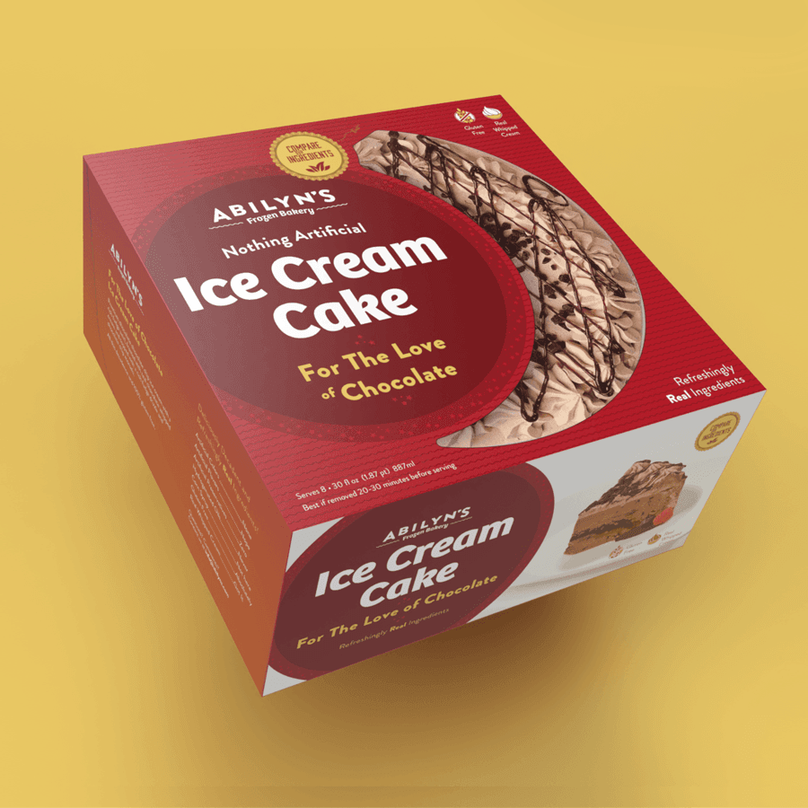 Package design for an ice cream cake brand.