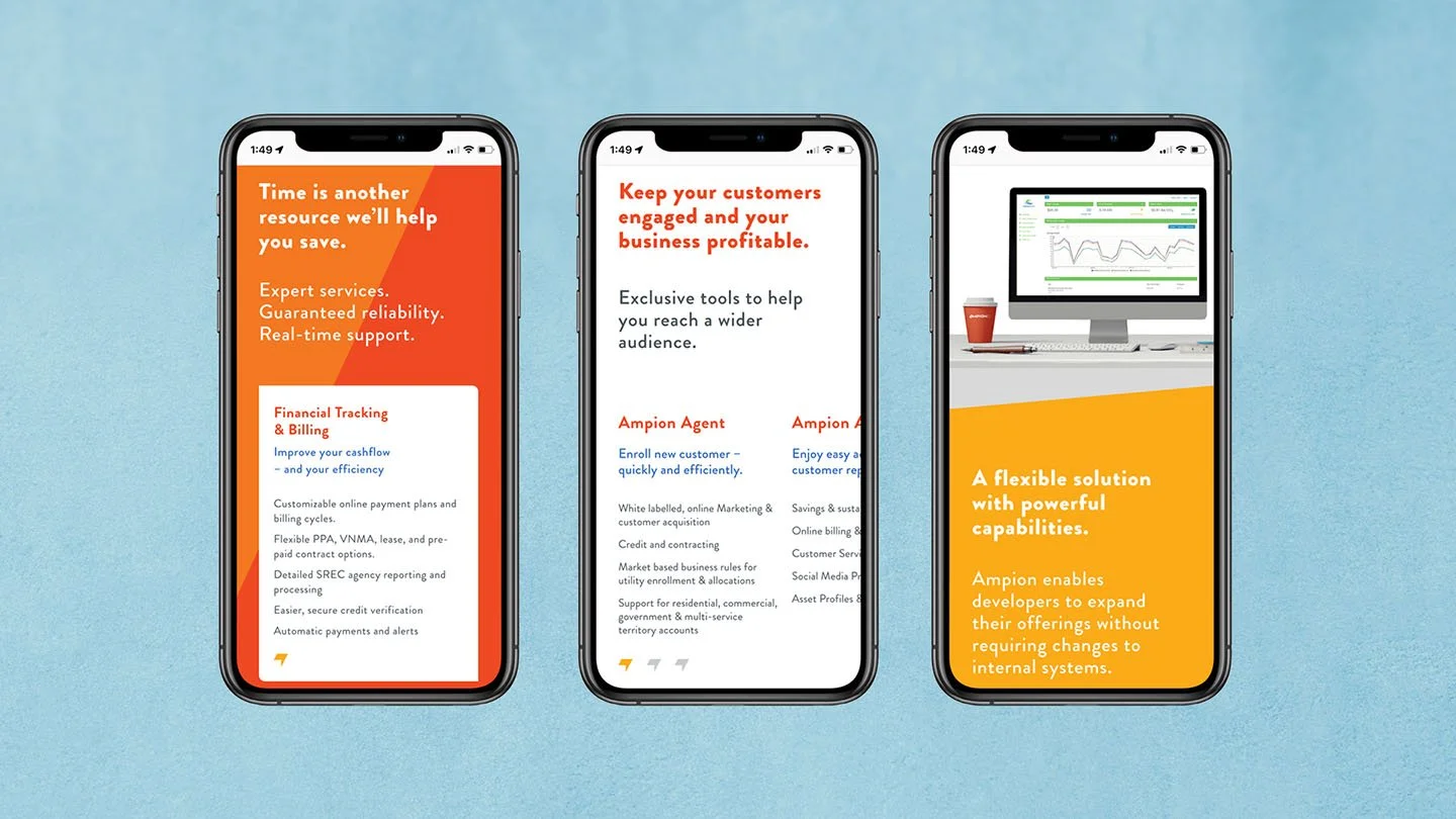 The Ampion website presented in mobile format.