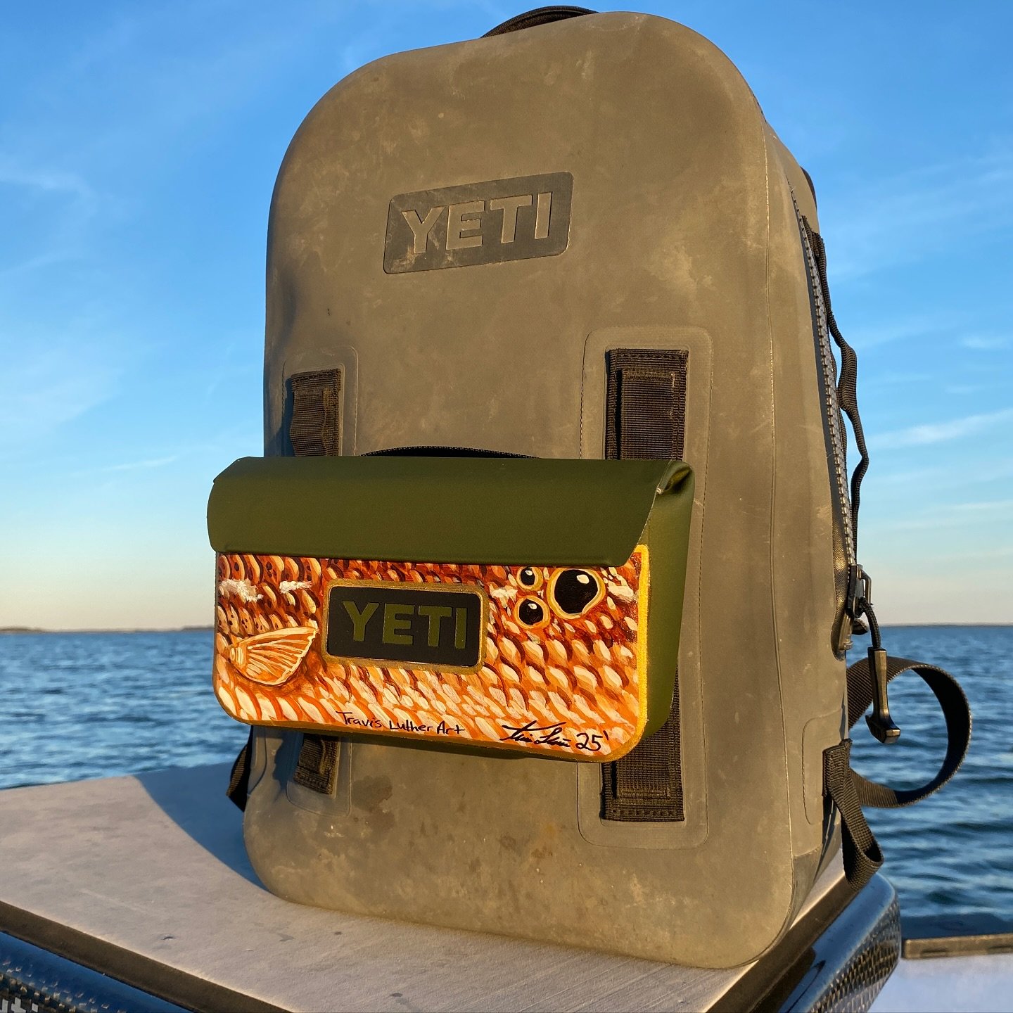 My old pack is looking a lot better with this sick red fish painted pouch by @travislutherart. Check his work out! He also did a video of his trip here that he dropped on his youtube (same handle as his insta).