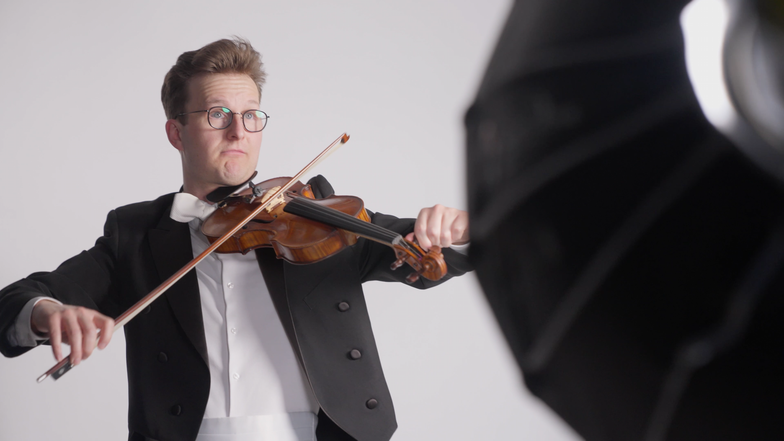 Dylan Naroff, Assistant Concertmaster of the Pittsburgh Symphony Orchestra, records a holographic performance at Joe Zeff Design studios in Downtown Pittsburgh.