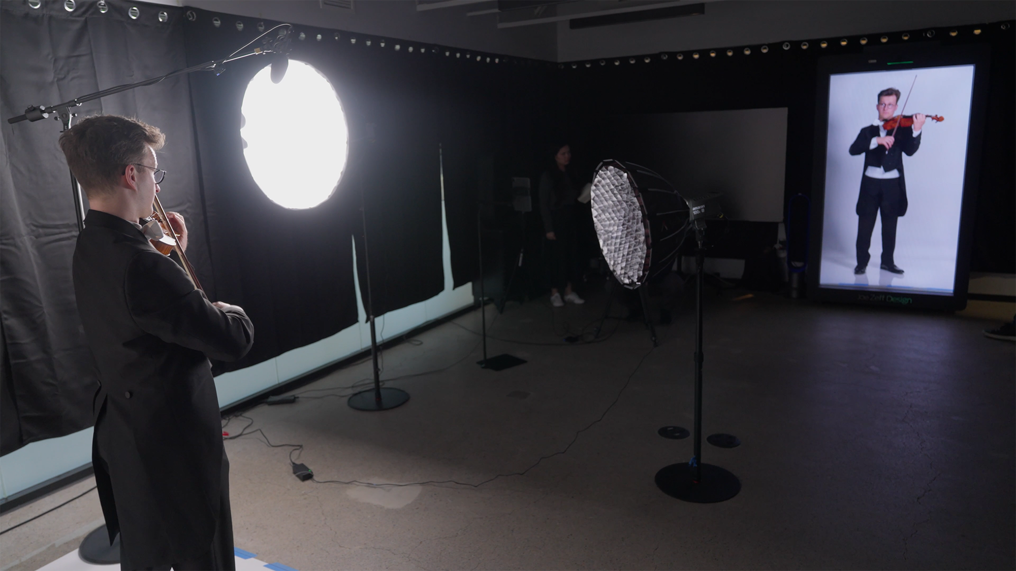 Dylan Naroff, Assistant Concertmaster of the Pittsburgh Symphony Orchestra, records a holographic performance at Joe Zeff Design studios in Downtown Pittsburgh.