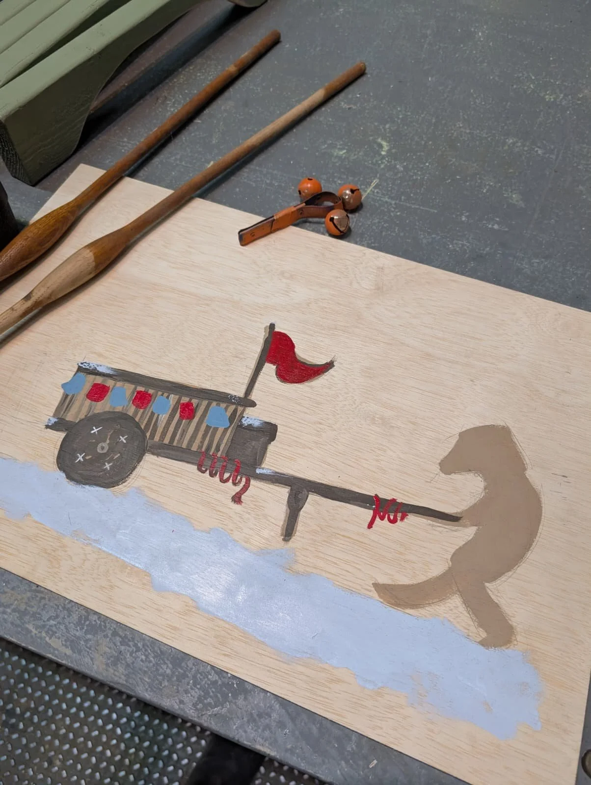 painting of bear pushing koliada cart by Marc-Anthony Polizzi