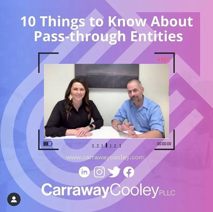 At tax time, there are many complex matters to consider (at any time, really), and that includes pass-through business entities (S corporations and partnerships). Jessica and Mike of @carraway_cooley have compiled a list of ten things to know and kee