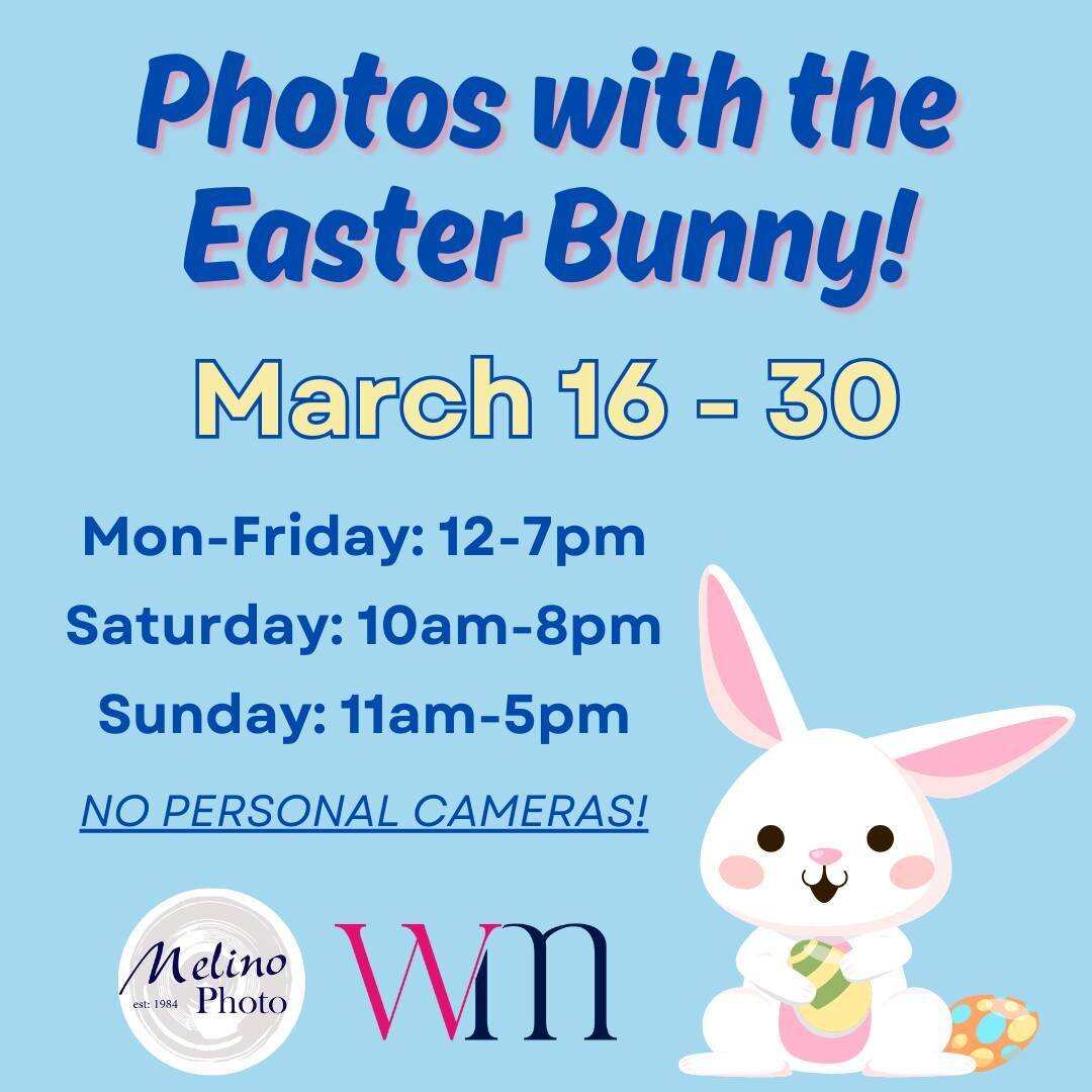 🐰🌷 The Easter Bunny is almost here, and ready for some springtime fun at Warwick Mall! 🌷 🐰 

Starting this Saturday, 3/16, come meet and snap some adorable pictures with the Easter Bunny at Center Mall, courtesy of @melinophoto 📸 

From 3/16 to 