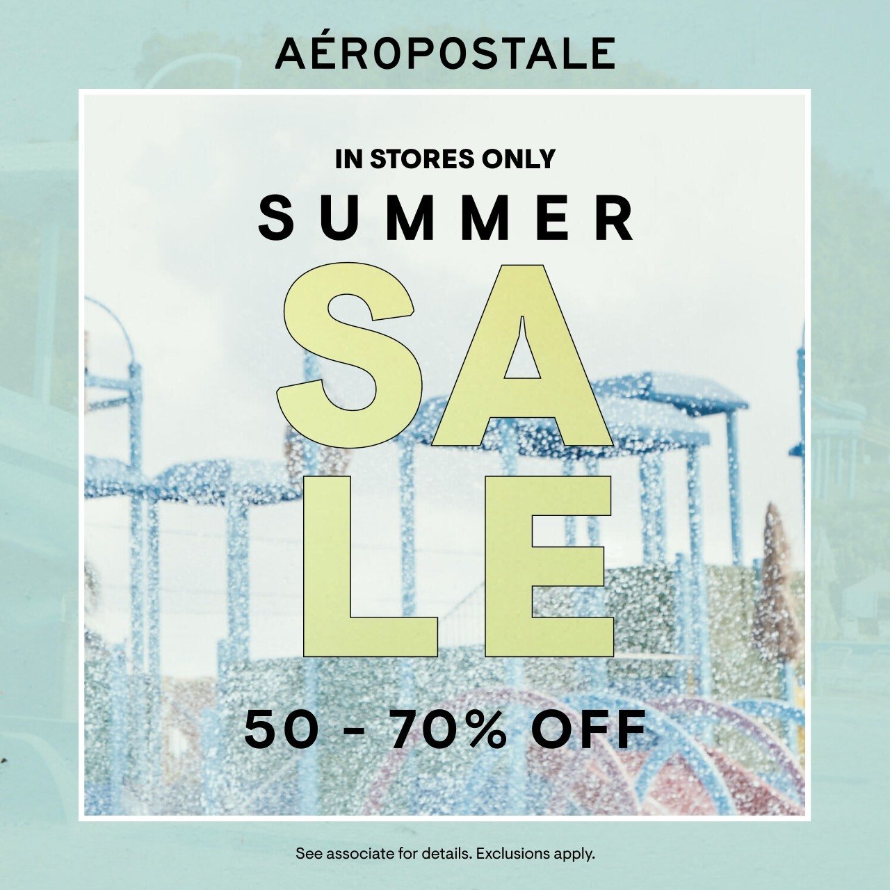 🌊 Make some waves with the @Aeropostale Summer Sale, in stores only! 😎 

Enjoy 50-70% off styles that will have you ready for Summer vacation in no time. From tank tops and shorts to bathing suits and sandals, Aero has everything you need for your 