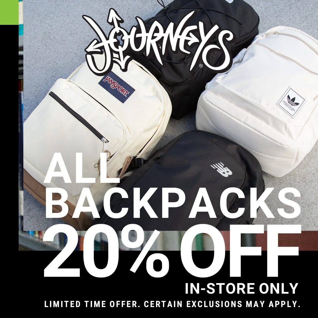 Don't break the bank on backpacks 🎒✨

Shop backpacks at @journeys Warwick Mall now through August 19 and get 20% OFF! From bold prints to classic staples, it&rsquo;s the perfect time to grab the gear you love at a price you&rsquo;ll love even more. 
