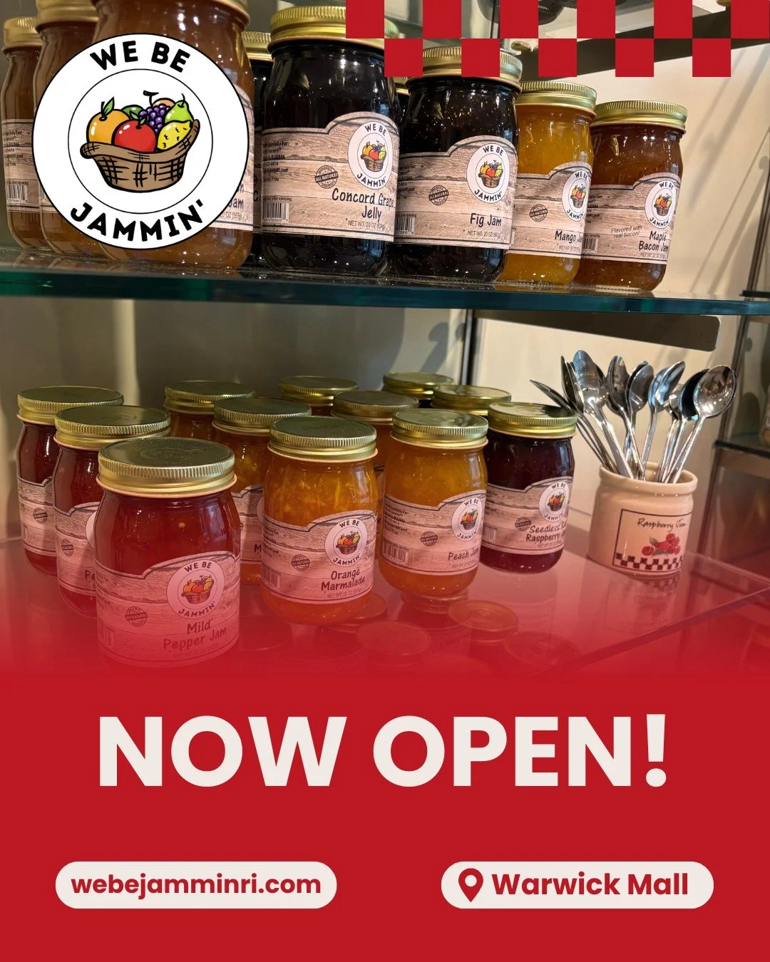 @webejamminri is officially open in their new spot inside Warwick Mall! 🎉

From over 100 unique flavors of jams, salsas, dipping sauces &amp; more, to sweet finds from local small business vendors, there&rsquo;s something for everyone to enjoy. 🍓🌶