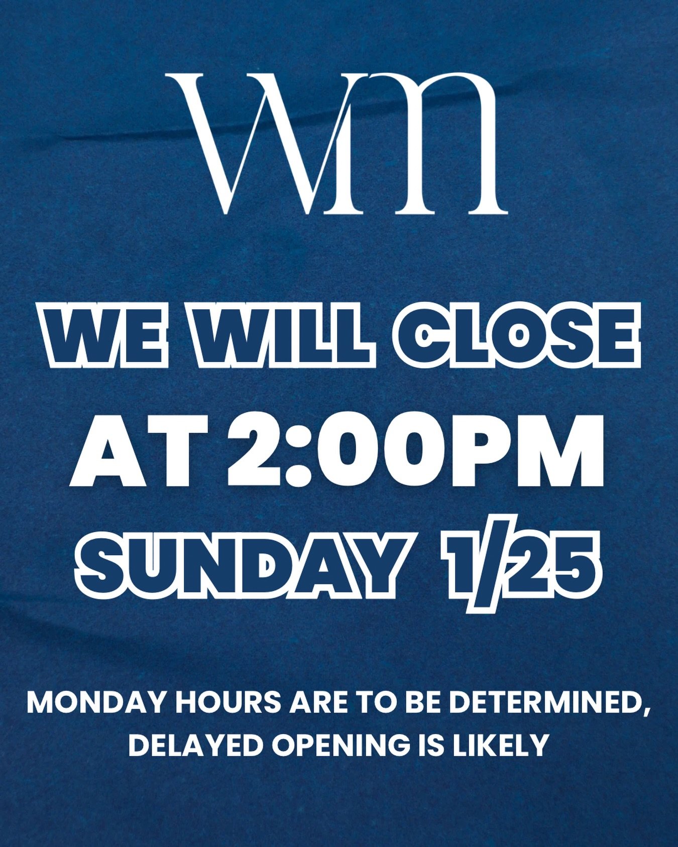 ❄️ UPDATED Warwick Mall Alert ❄️

Due to the snowstorm, we will be closing early today, Sunday, 1/25/26, at 2:00 PM. Please plan ahead!

On Monday, anticipate a late opening at minimum, but we will share updates in regards to Monday's hours later ton