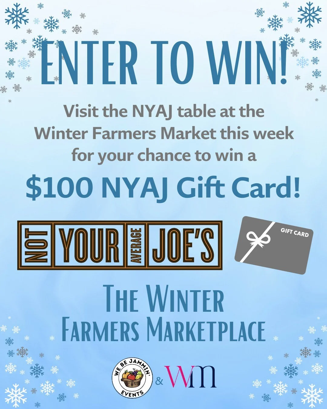 This Sunday, swing by the @nyajoes table at the Winter Farmers Market for a chance to win a $100 NYAJ gift card! 🎉 

Explore amazing local vendors and artisans inside the mall next to Nordstrom Rack from 11am&ndash;4pm on March 22nd. Support local, 