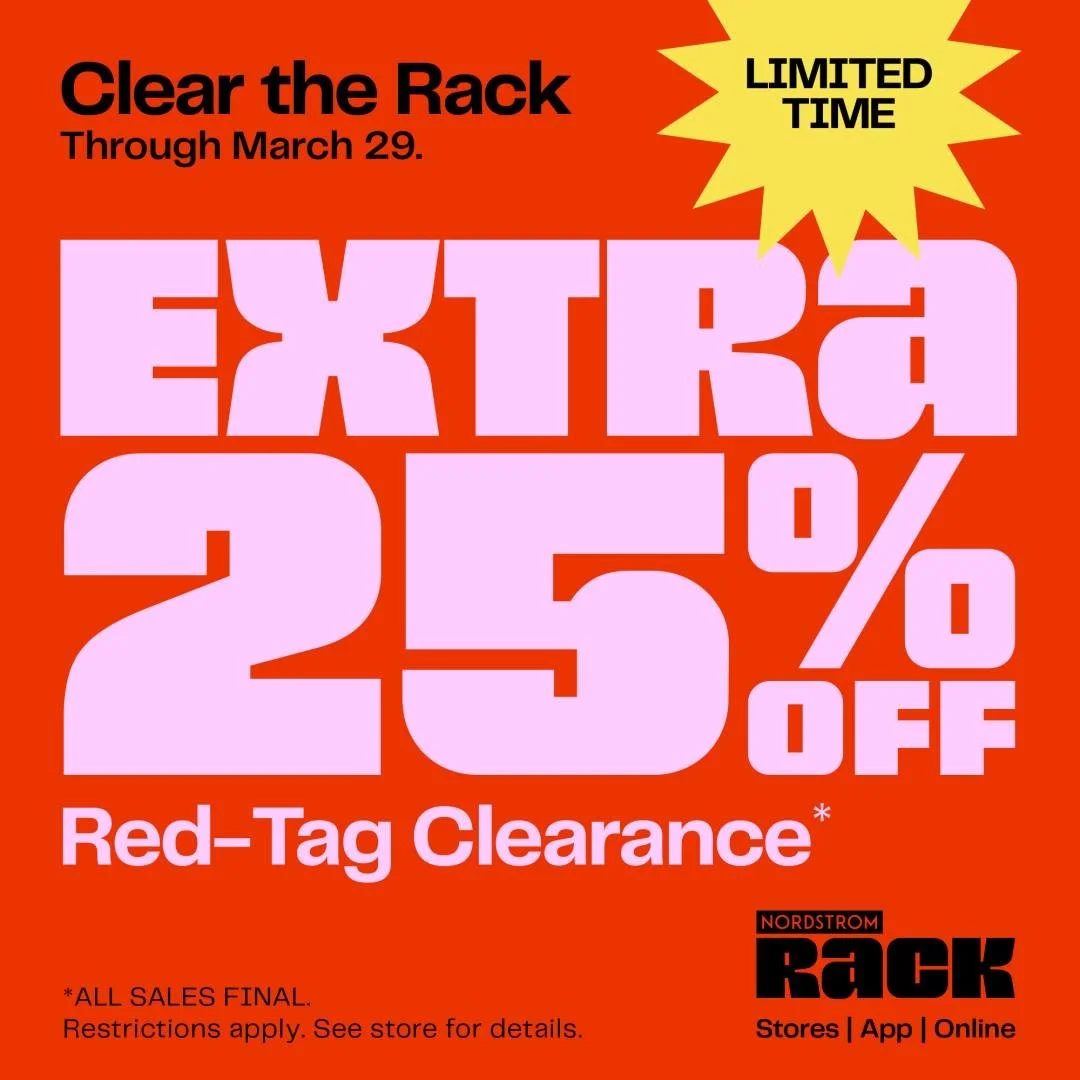 Clear the Rack is ON! 🛍️ Through tomorrow, March 29th, score an EXTRA 25% off red-tag clearance items at @nordstromrack Warwick Mall, bringing your total savings up to 75%! 🎉

Grab your favorite brands for less before it&rsquo;s gone. Ready, set, s