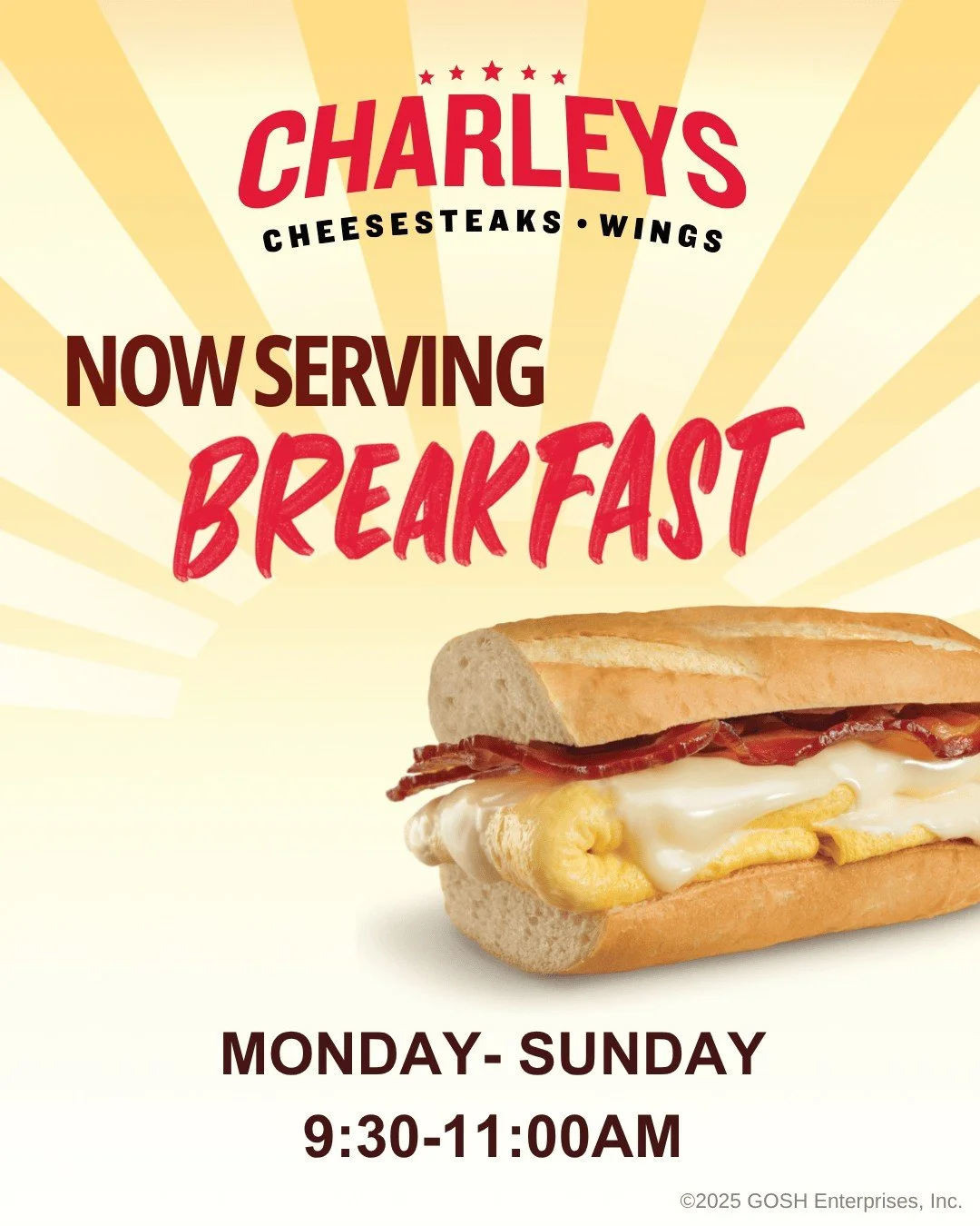 Good news, breakfast lovers! 🥪☀️
@charleyscheesesteaks in the Carousel Food Court is now serving breakfast every day from 9:30am to 11am. 

Whether you&rsquo;re craving a hearty start or just something tasty to kick off your day, they&rsquo;ve got y