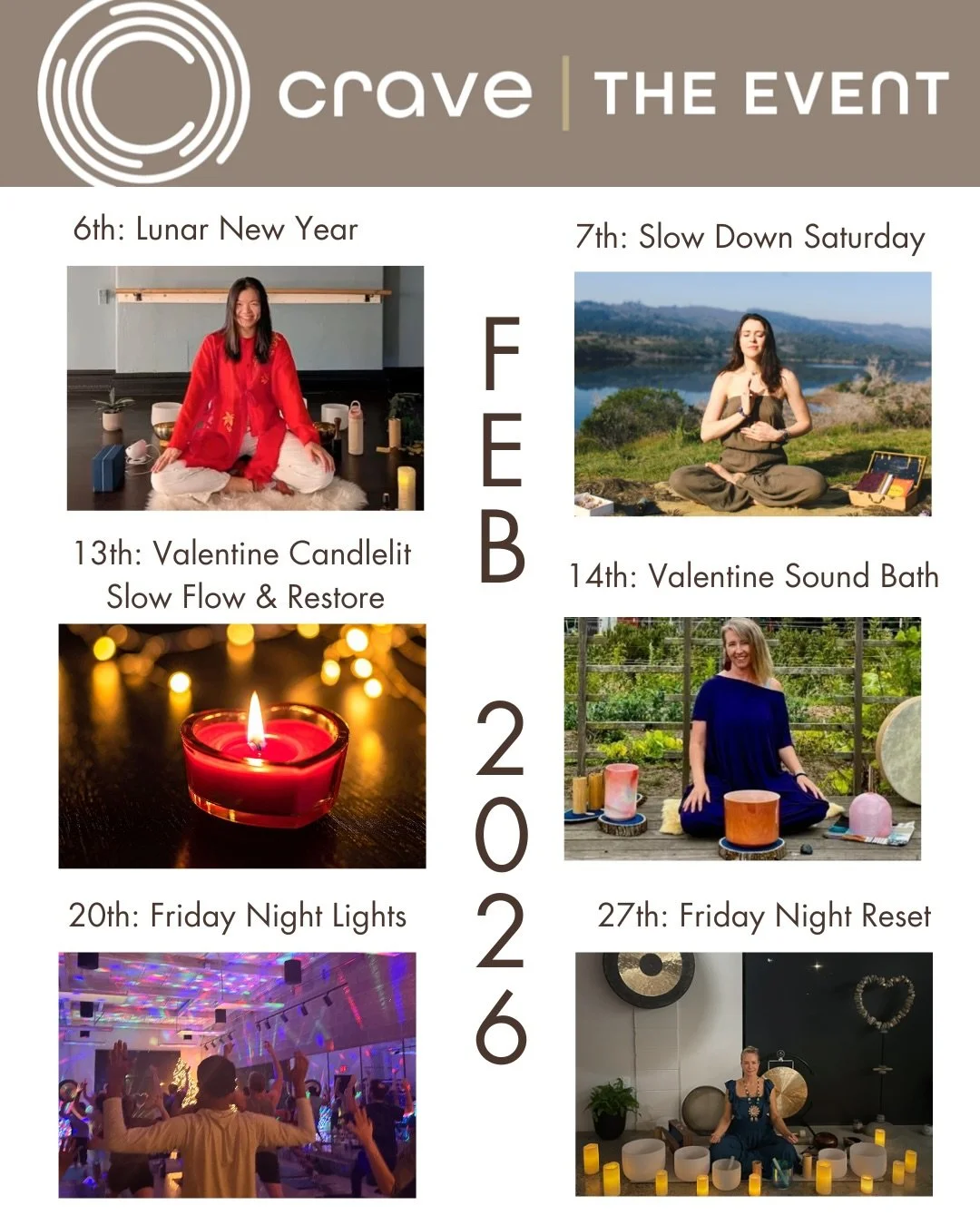 We&rsquo;re welcoming February in with a heart centered energy celebrating the Lunar New Year, Valentine&rsquo;s Day, more opportunities to slow down with sound baths and possibly our last Friday Night Lights class due to the days getting longer. Yay