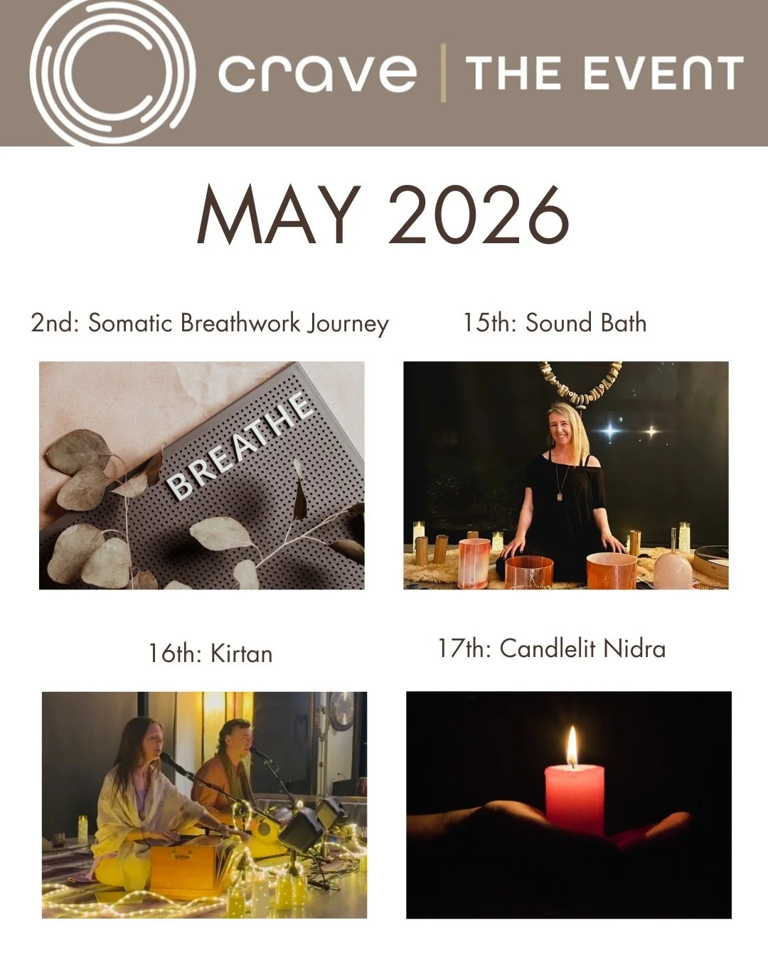 May is blooming, and so is your practice 🌿✨

From breath work to soul-soothing sound, we&rsquo;ve got a lineup of events to help you keep your peace all month long.

Come as you are&mdash;leave a little lighter.

#MayYoga #YogaEvents #FlowAndGrow #C
