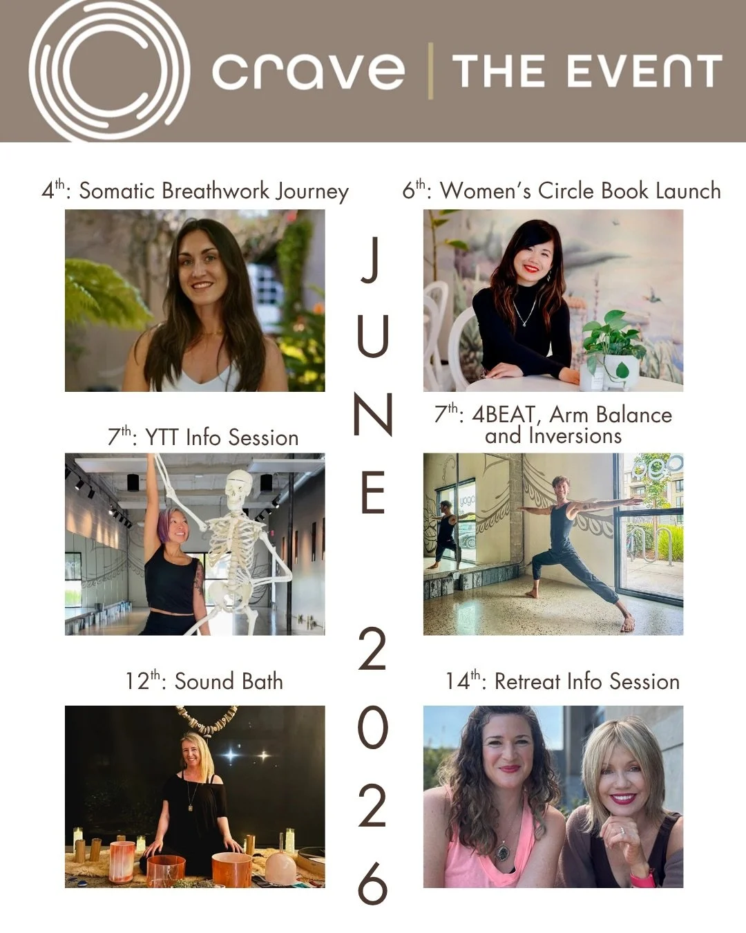 June is here ☀️ and so is a month full of movement, mindfulness and community.

Join us for workshops and events to supplement your daily practice and info sessions for our fall 200hr yoga teacher training program and yoga retreat to Sayulita Mexico.