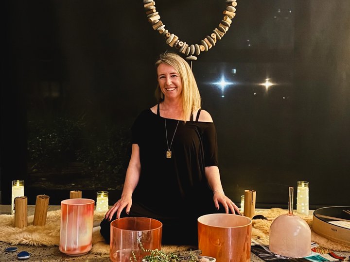 Paitra Houts conducting a sound bath class