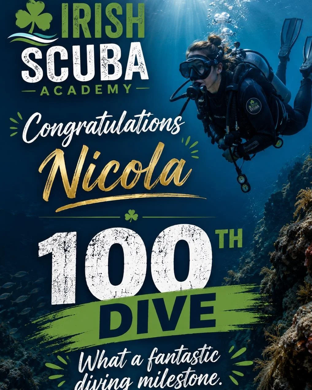 Big milestone for Nicola today celebrating her 100th Dive! And we got to dive the infamous Leinster Wreck for it!