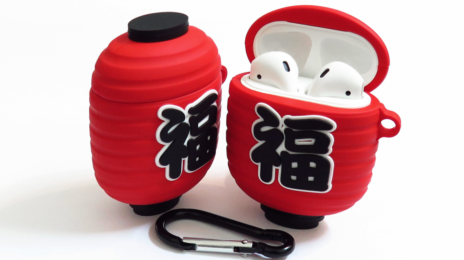 Fun Novelty and Loving Traditional Chinese Red Lantern 3D Silicone Protective Case for Airpod (2nd Gen Only) with Carabiner Keyring